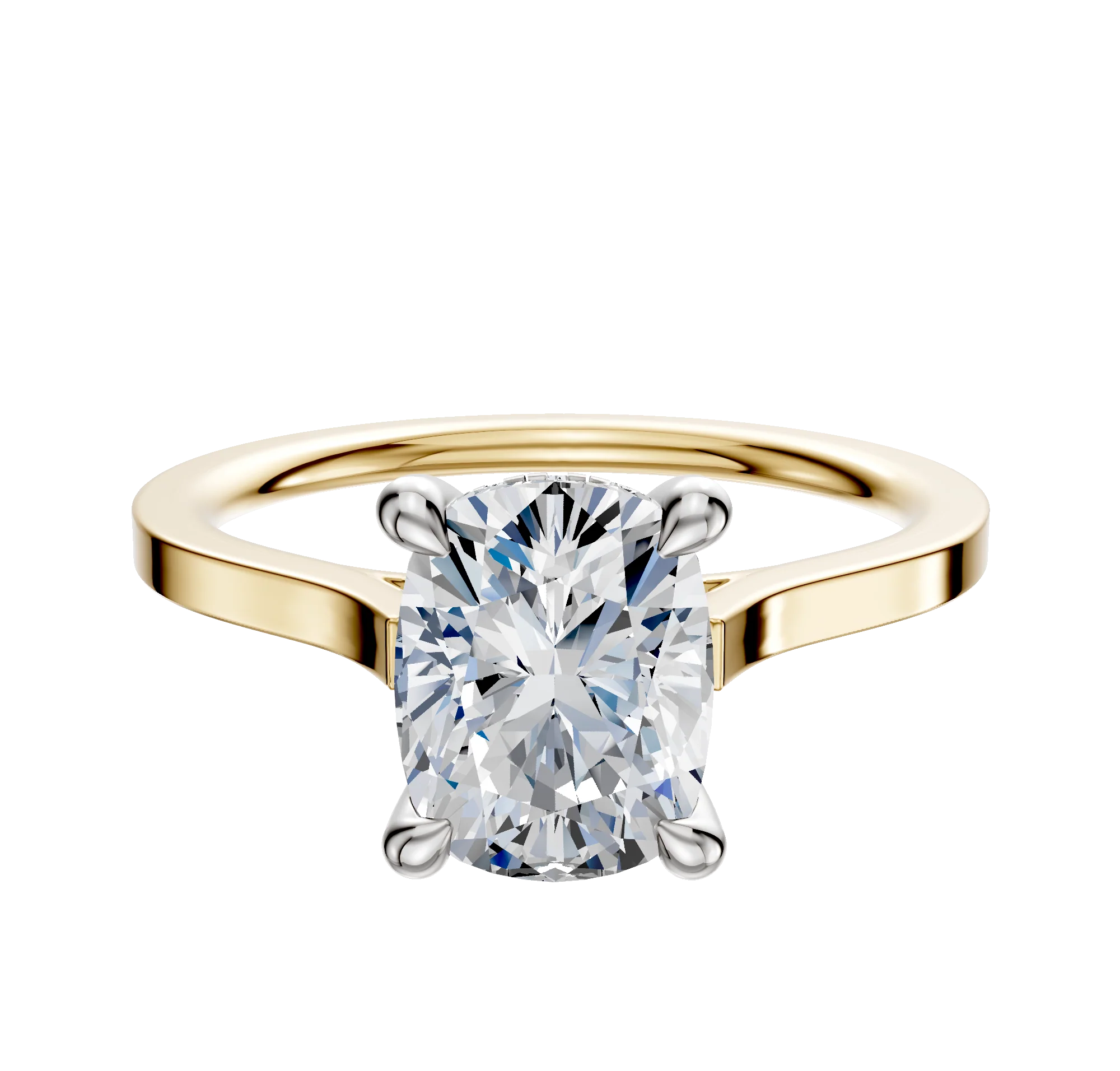 18K Two Tone 4 Prong Hidden Halo Cathedral Flat 1.5mm Engagement Ring