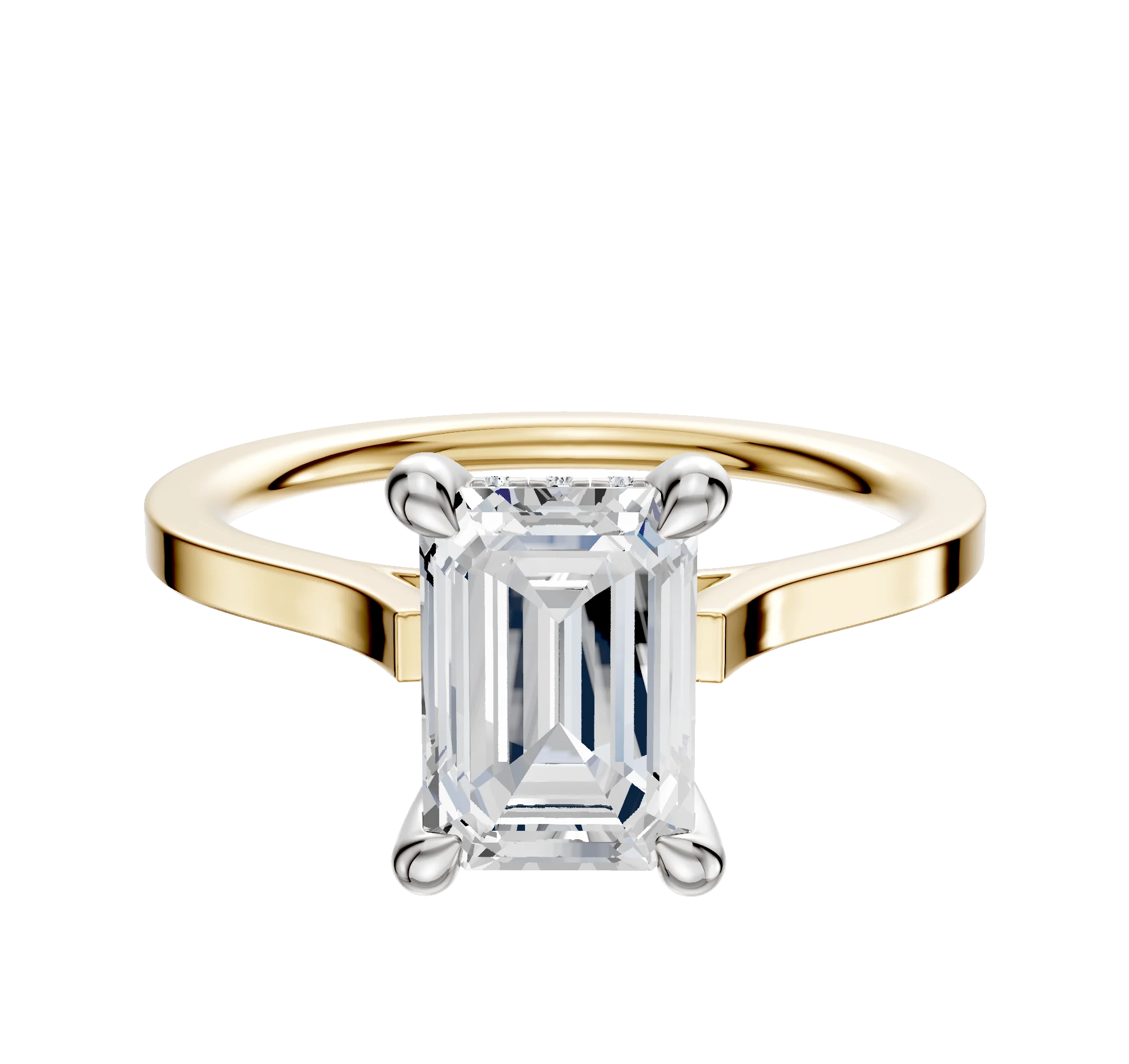 18K Two Tone 4 Prong Hidden Halo Cathedral Flat 1.5mm Engagement Ring