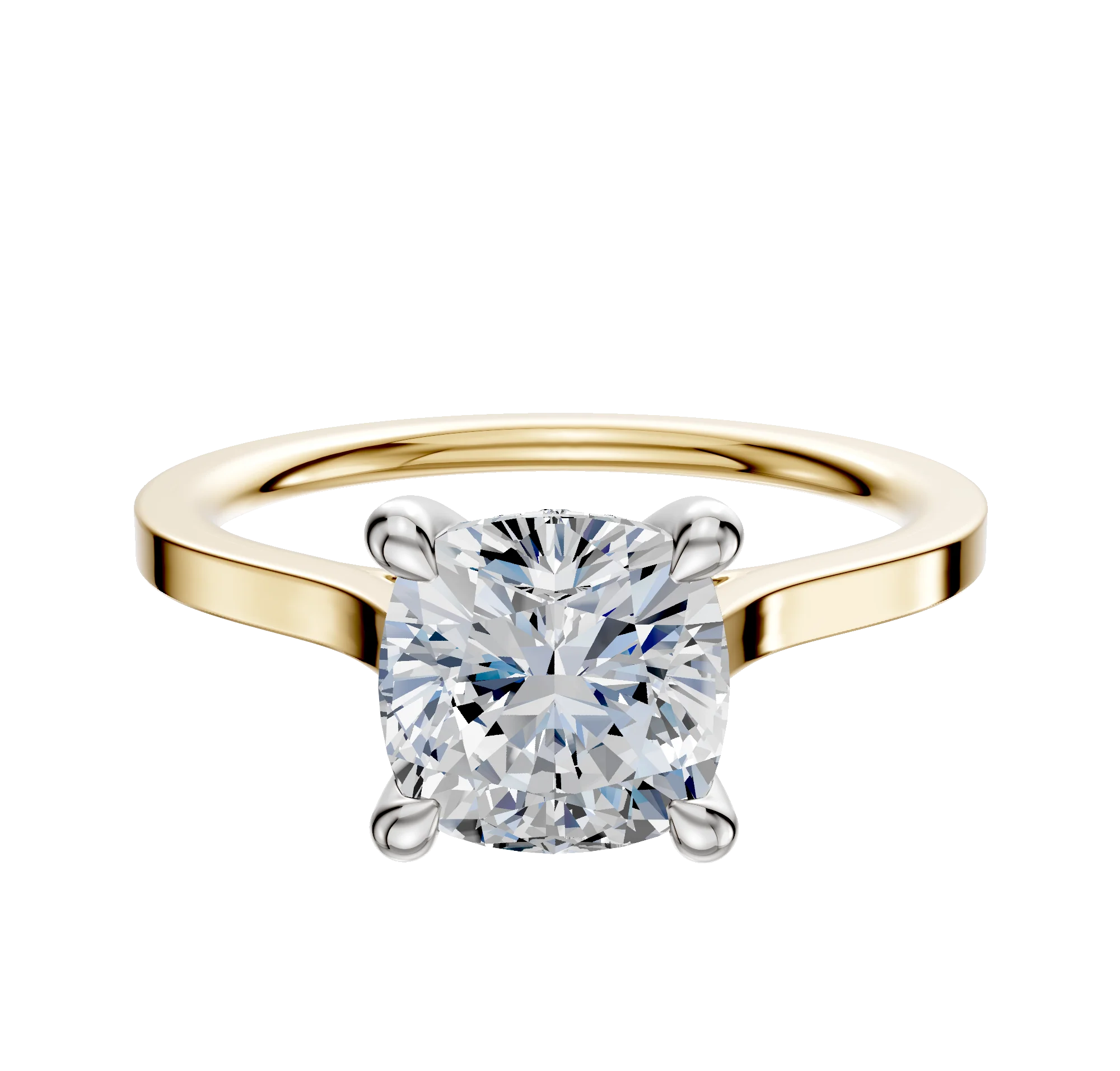 18K Two Tone 4 Prong Hidden Halo Cathedral Flat 1.5mm Engagement Ring