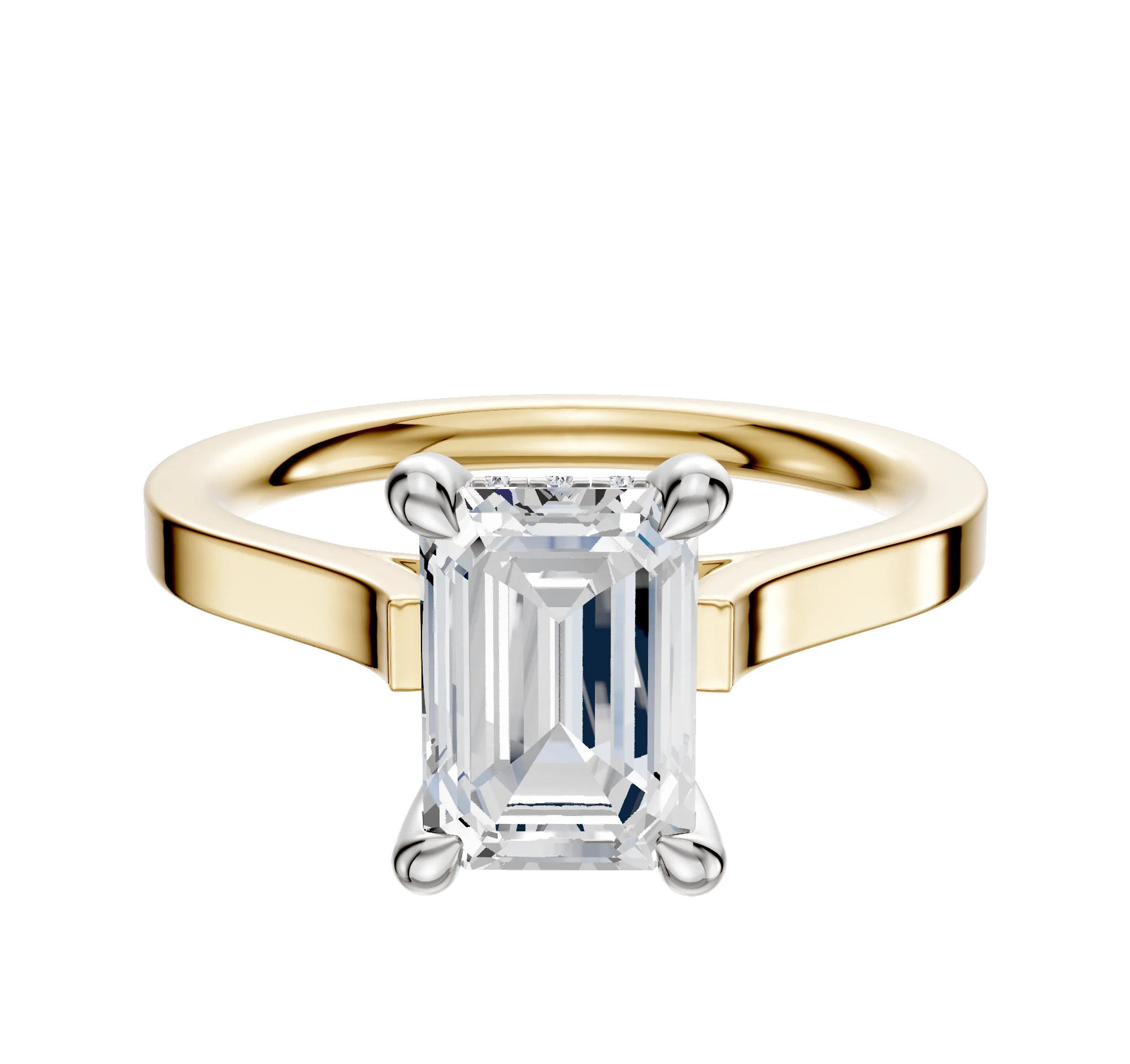18K Two Tone 4 Prong Hidden Halo Cathedral Flat 2.0mm Engagement Ring