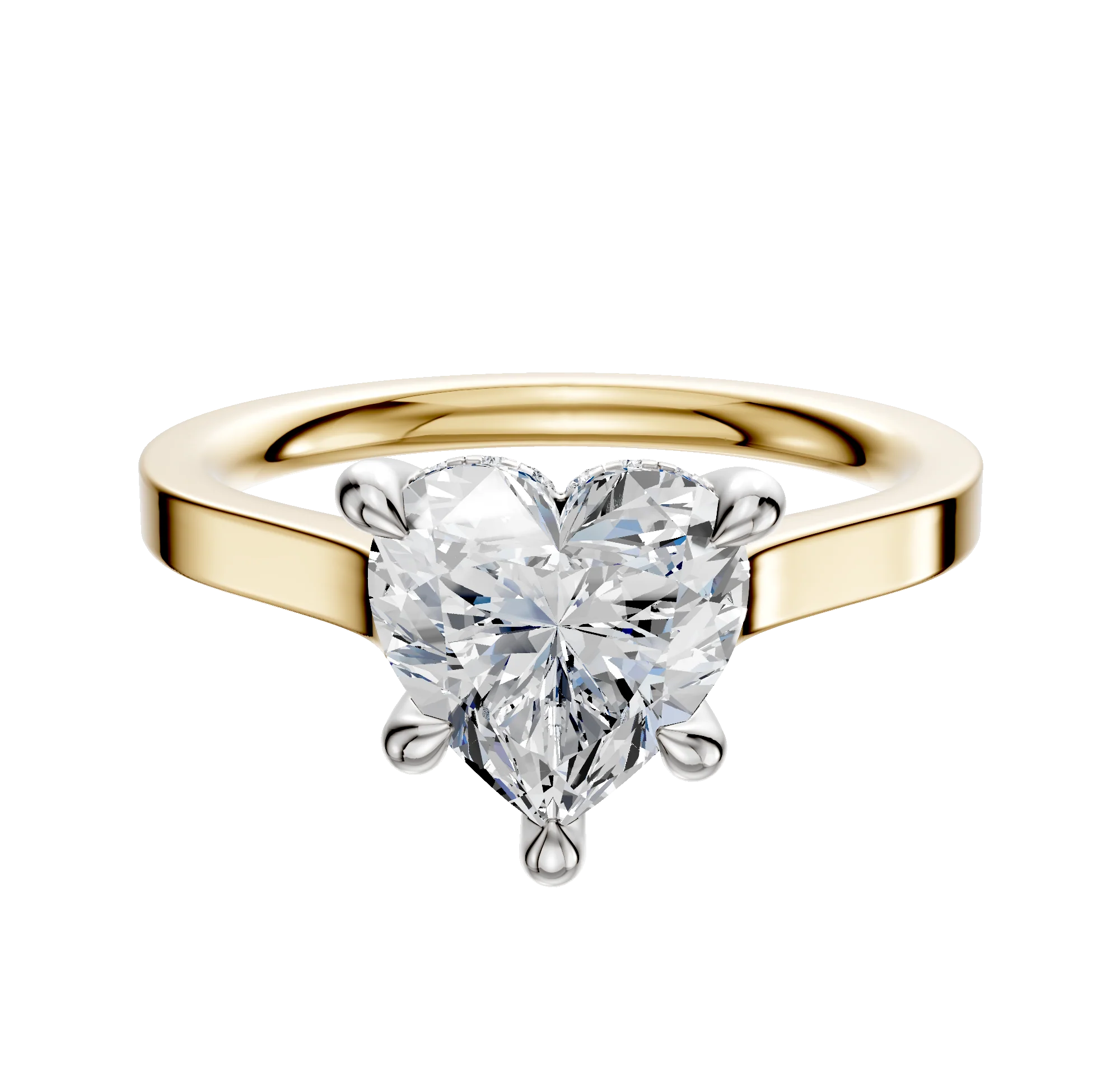 18K Two Tone 4 Prong Hidden Halo Cathedral Flat 2.0mm Engagement Ring