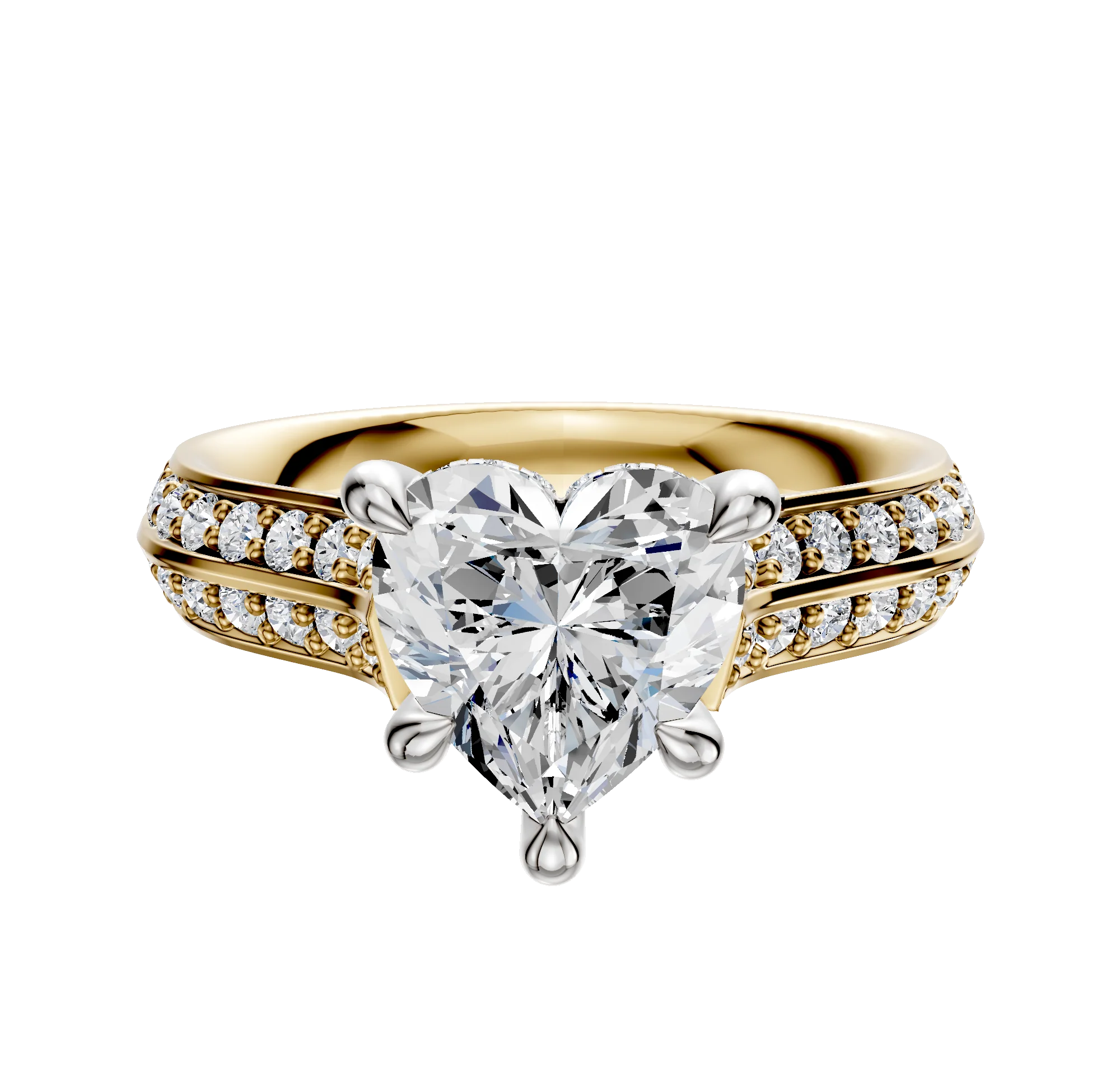 18K Two Tone 4 Prong Hidden Halo Cathedral Knife Edge 1-Row-Pave 2.5mm Engagement Ring