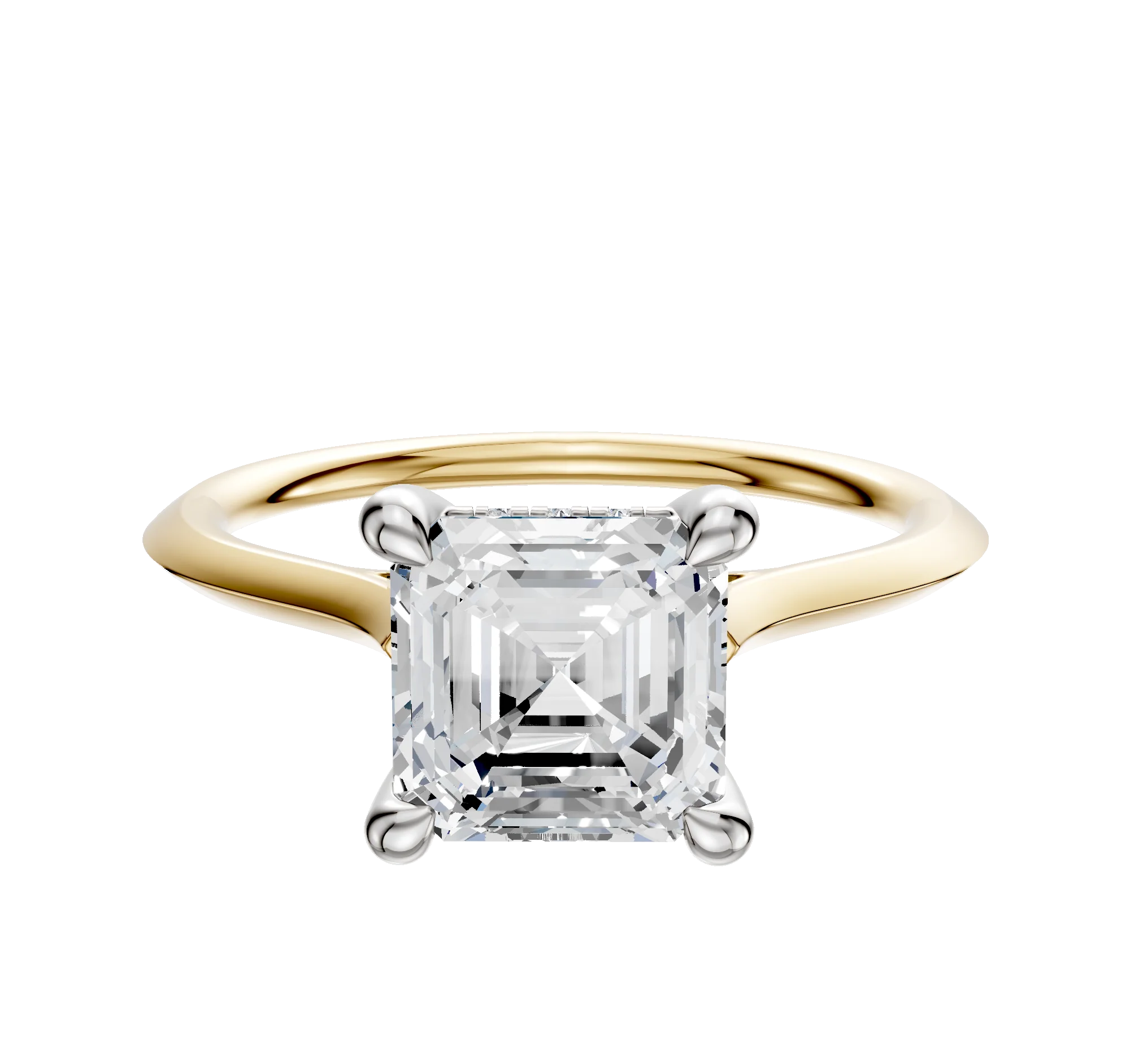 18K Two Tone 4 Prong Hidden Halo Cathedral Knife Edge 1.5mm Engagement Ring