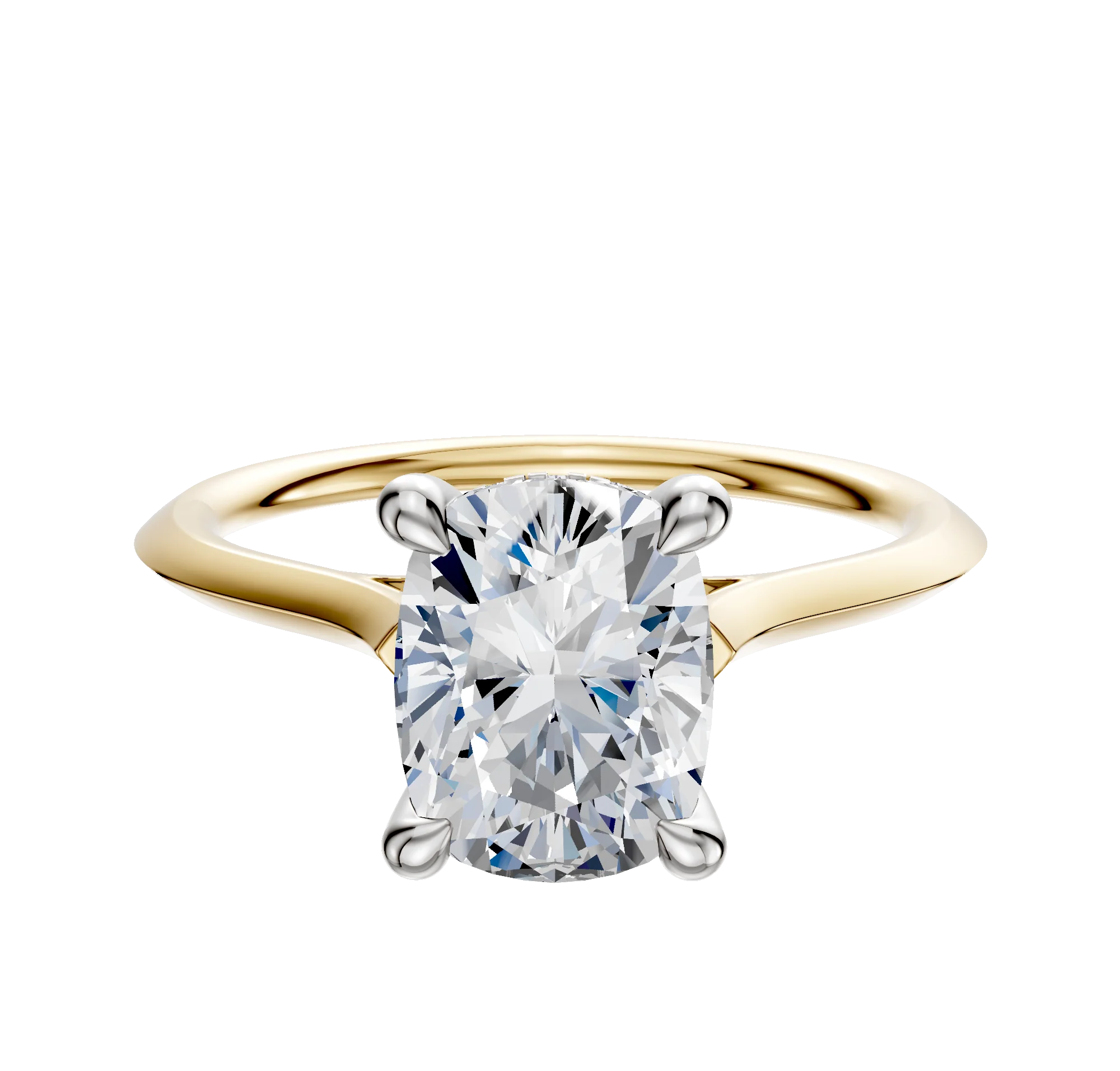 18K Two Tone 4 Prong Hidden Halo Cathedral Knife Edge 1.5mm Engagement Ring
