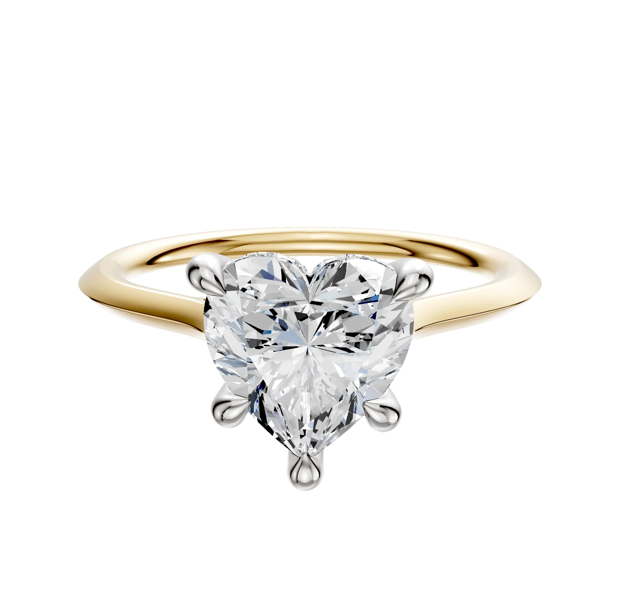 18K Two Tone 4 Prong Hidden Halo Cathedral Knife Edge 1.5mm Engagement Ring