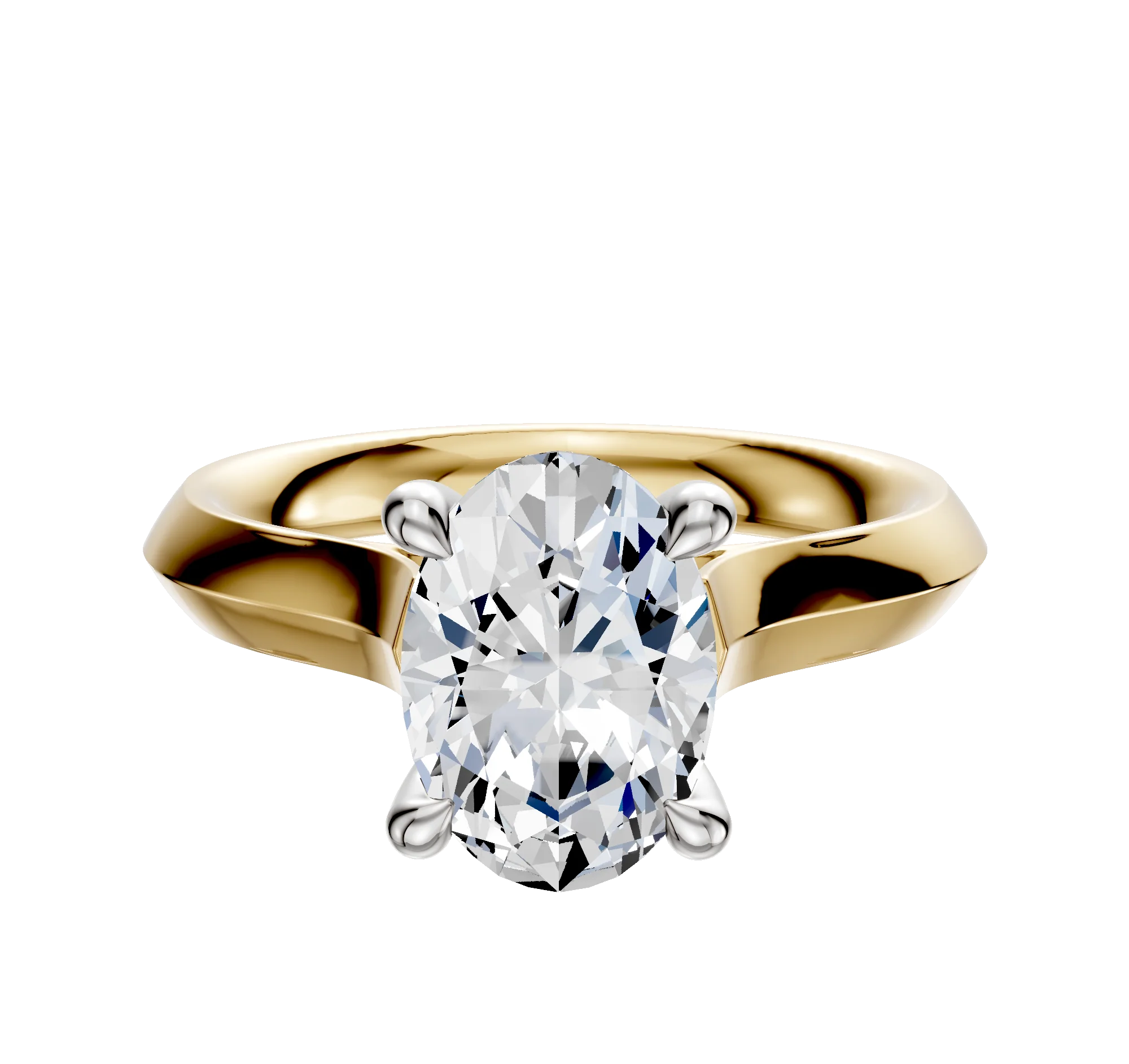 18K Two Tone 4 Prong Hidden Halo Cathedral Knife Edge 3.0mm Engagement Ring