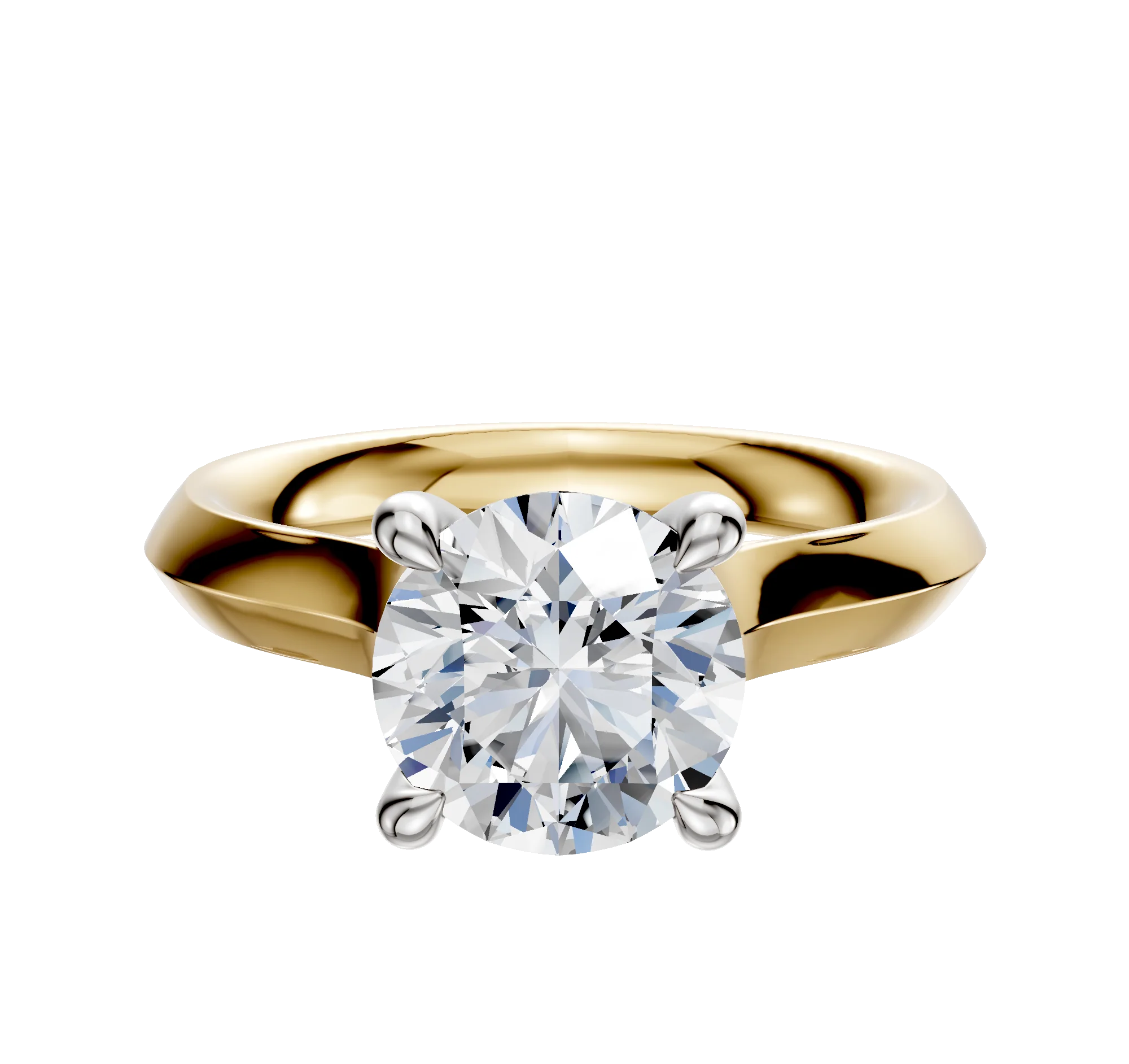 18K Two Tone 4 Prong Hidden Halo Cathedral Knife Edge 3.0mm Engagement Ring