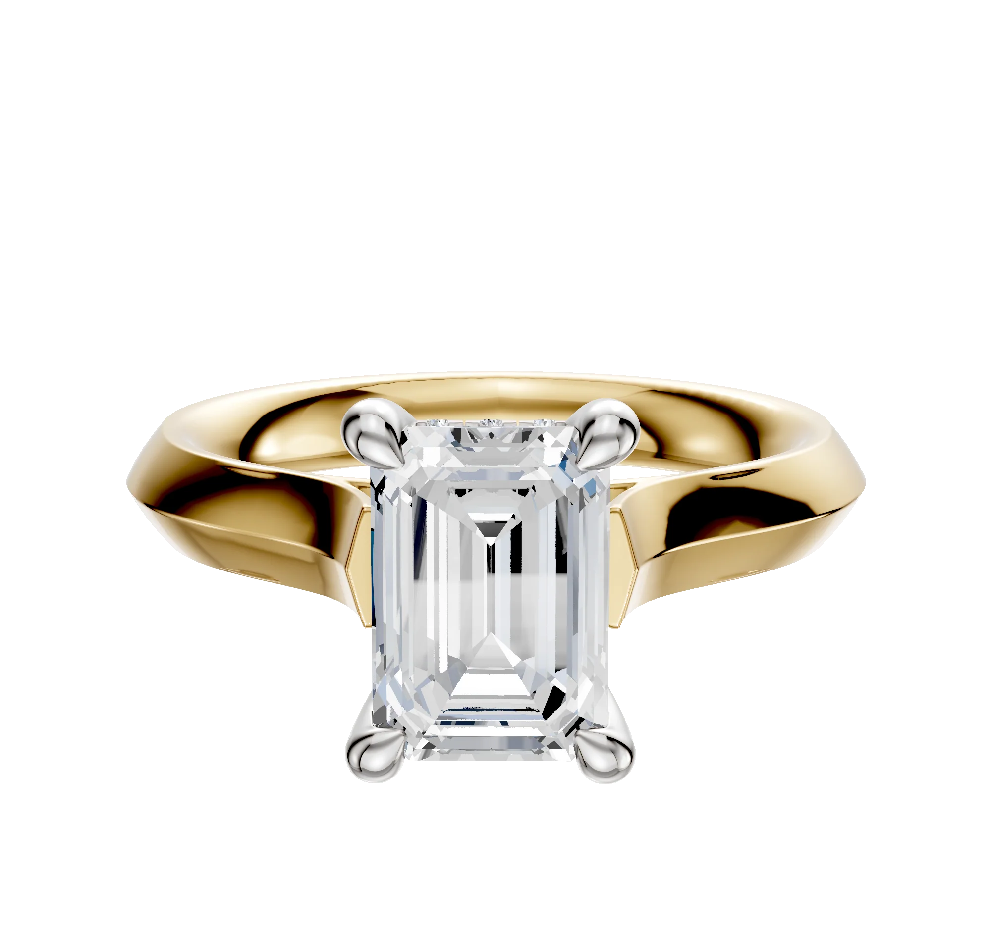 18K Two Tone 4 Prong Hidden Halo Cathedral Knife Edge 3.0mm Engagement Ring