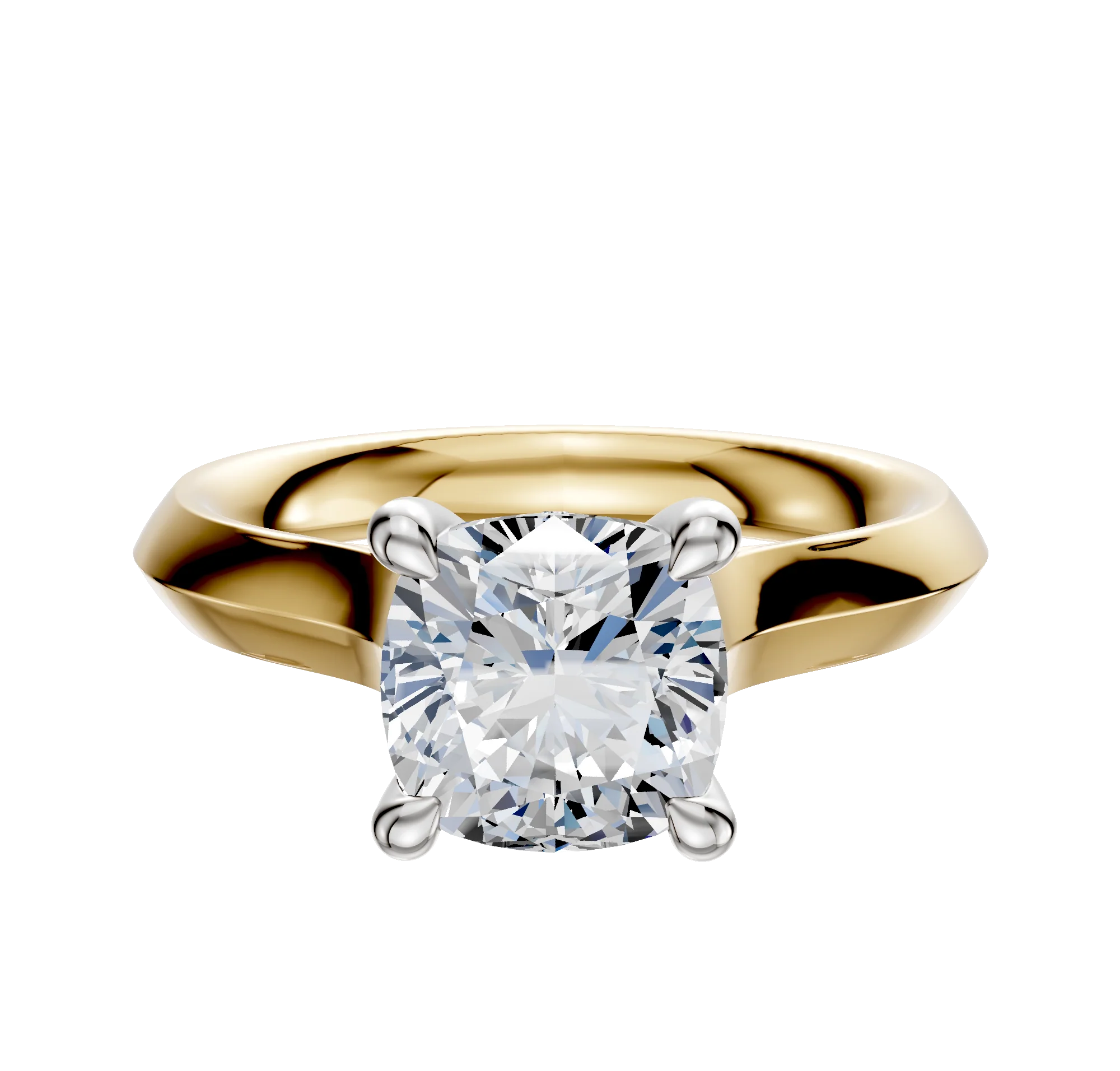 18K Two Tone 4 Prong Hidden Halo Cathedral Knife Edge 3.0mm Engagement Ring