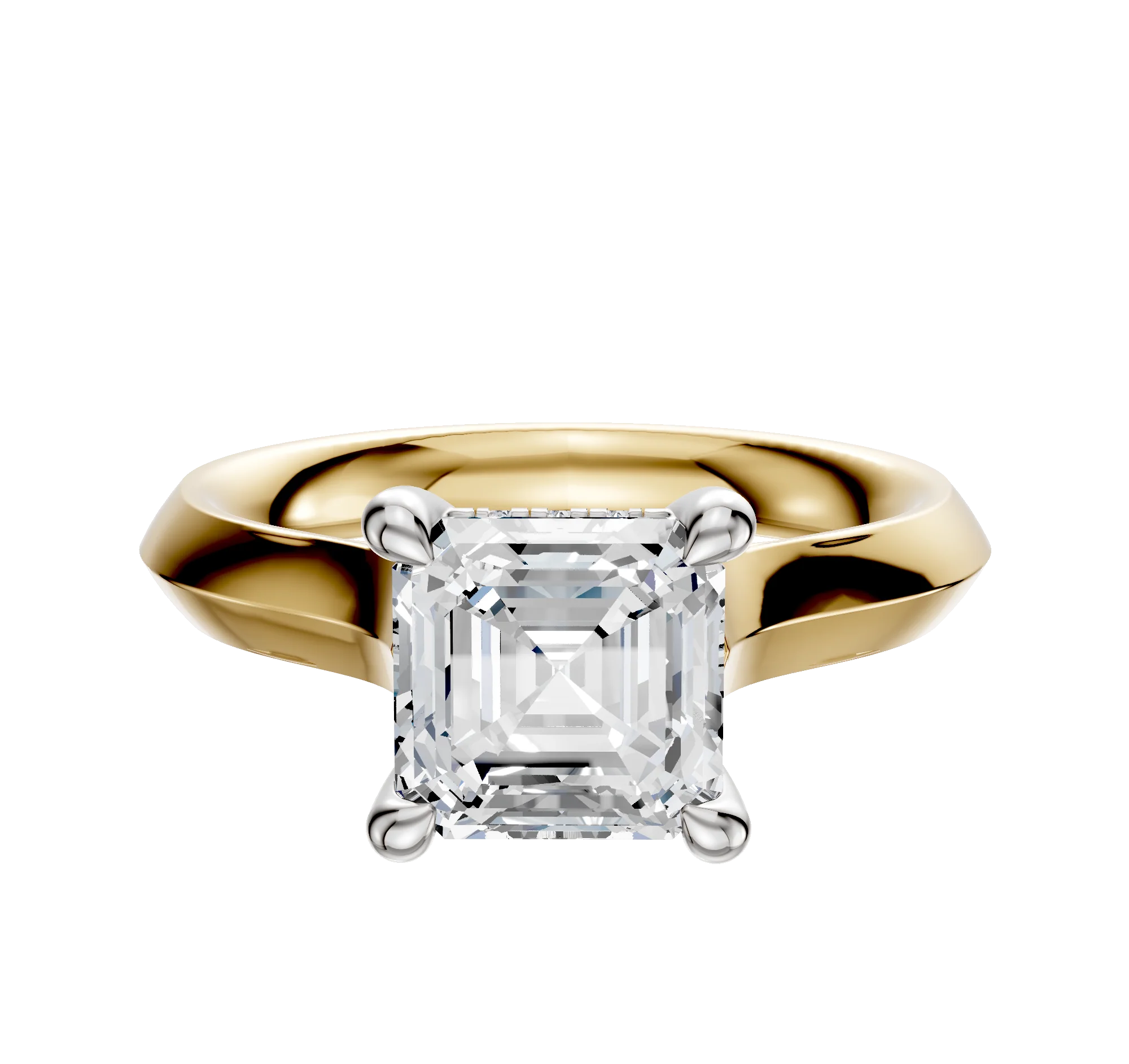 18K Two Tone 4 Prong Hidden Halo Cathedral Knife Edge 3.0mm Engagement Ring