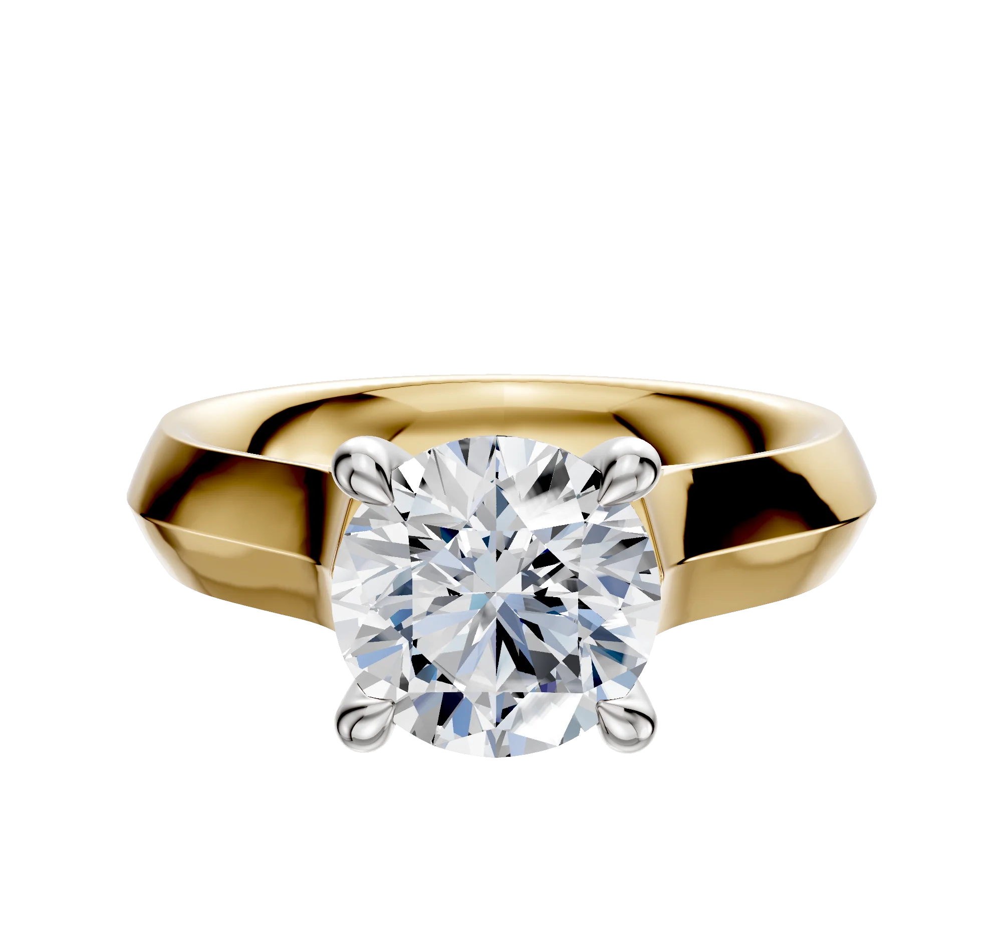 18K Two Tone 4 Prong Hidden Halo Cathedral Knife Edge 4.0mm Engagement Ring