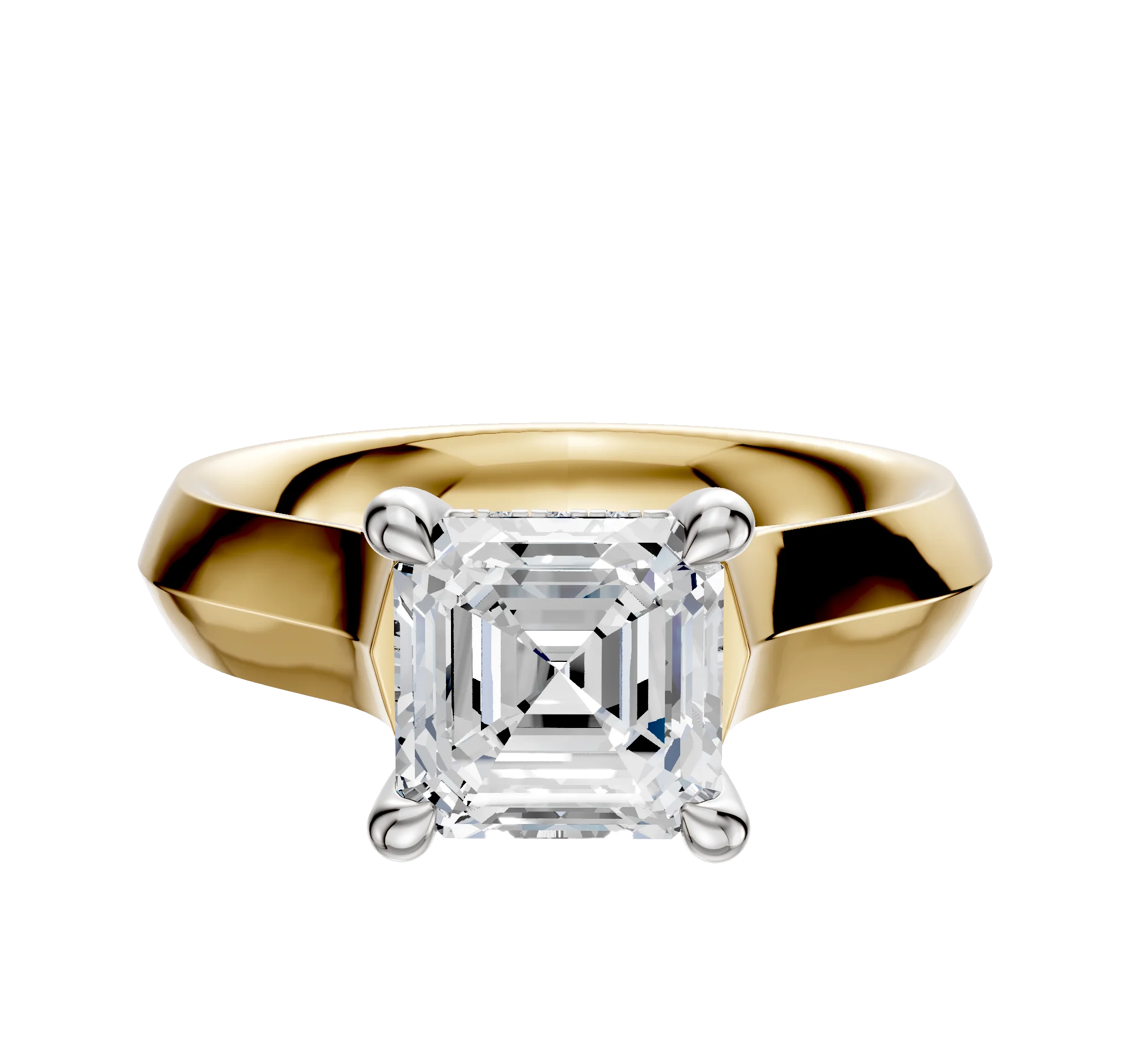 18K Two Tone 4 Prong Hidden Halo Cathedral Knife Edge 4.0mm Engagement Ring