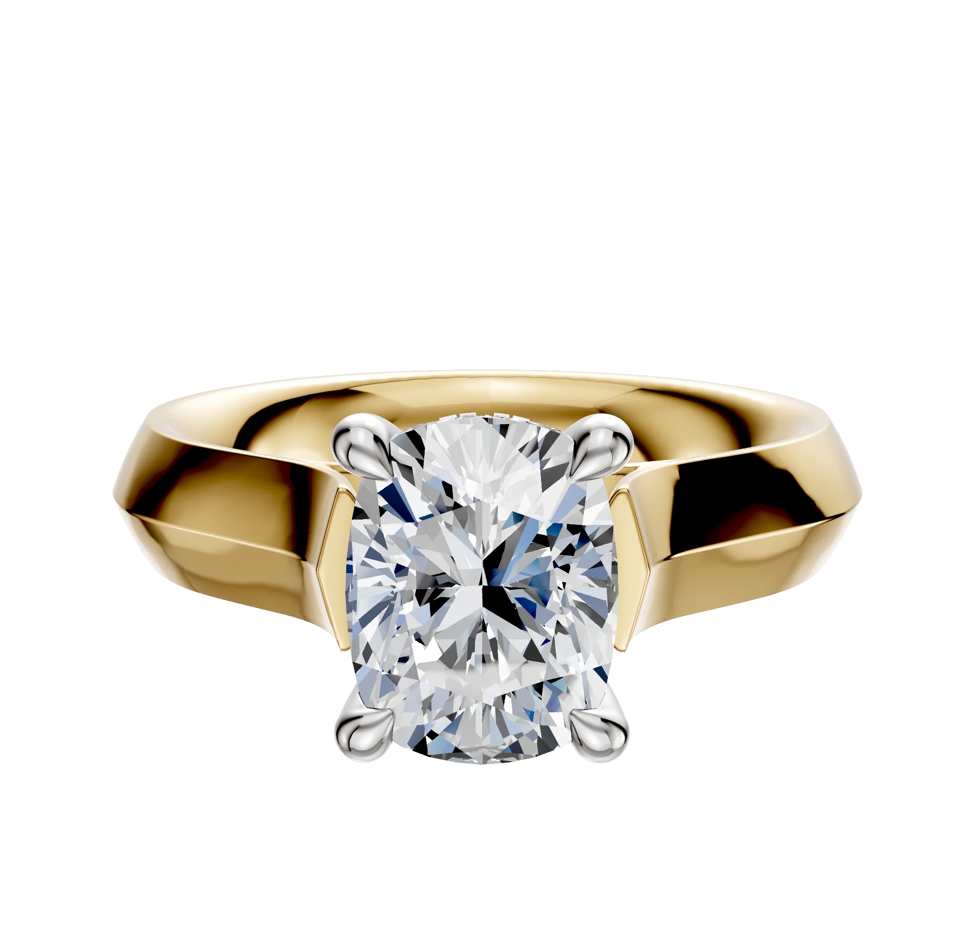 18K Two Tone 4 Prong Hidden Halo Cathedral Knife Edge 4.0mm Engagement Ring