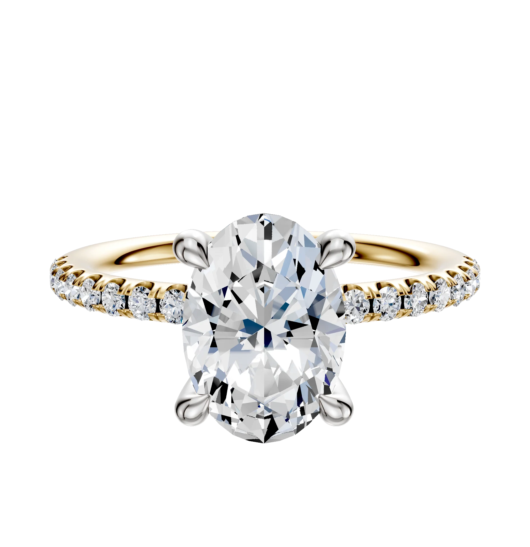 18K Two Tone 4 Prong Hidden Halo Classic Dome 1-Row-Pave 2.5mm Engagement Ring