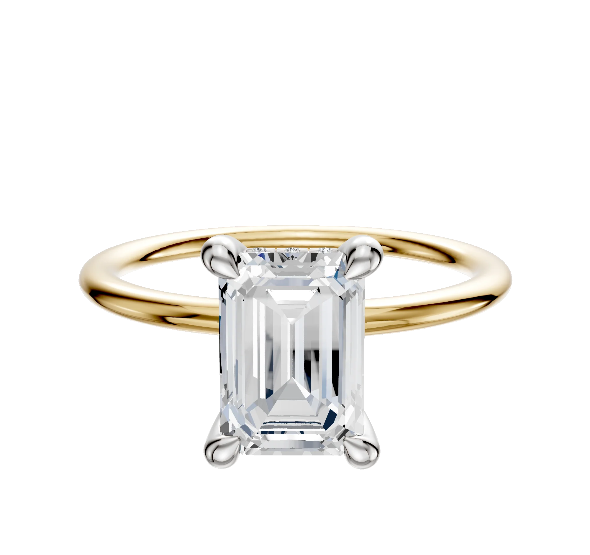 18K Two Tone 4 Prong Hidden Halo Classic Dome 1.5mm Engagement Ring
