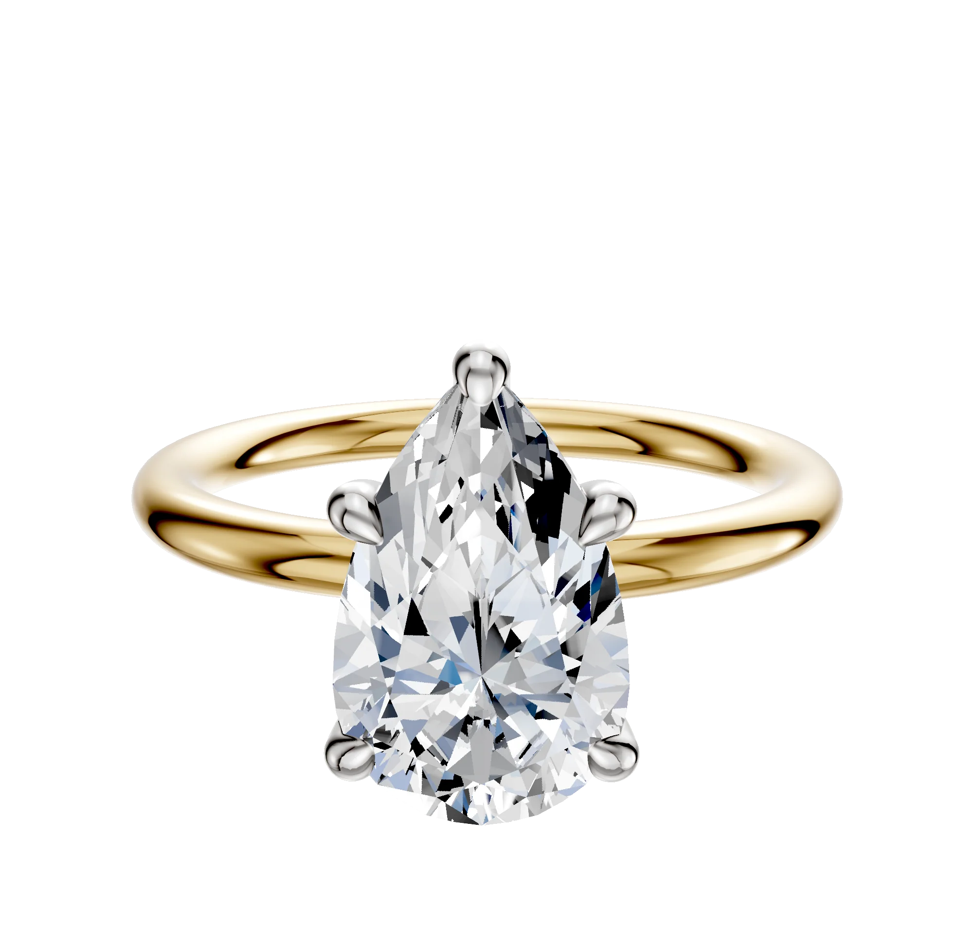 18K Two Tone 4 Prong Hidden Halo Classic Dome 2.0mm Engagement Ring