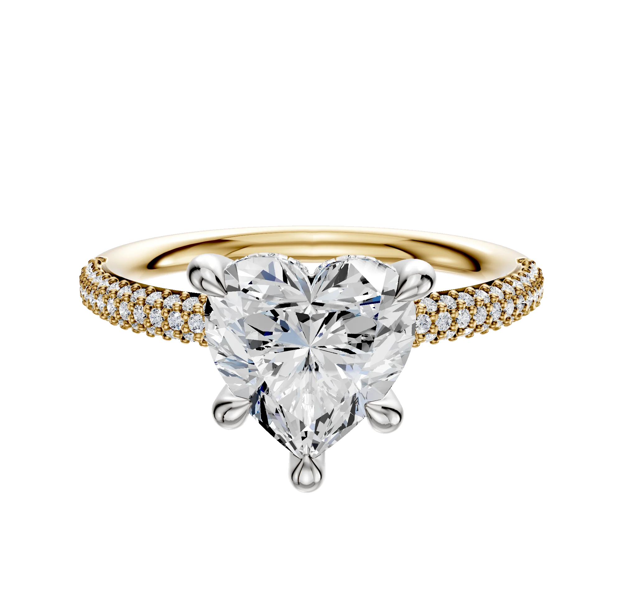 18K Two Tone 4 Prong Hidden Halo Classic Dome 3-Row-Pave 2.0mm Engagement Ring