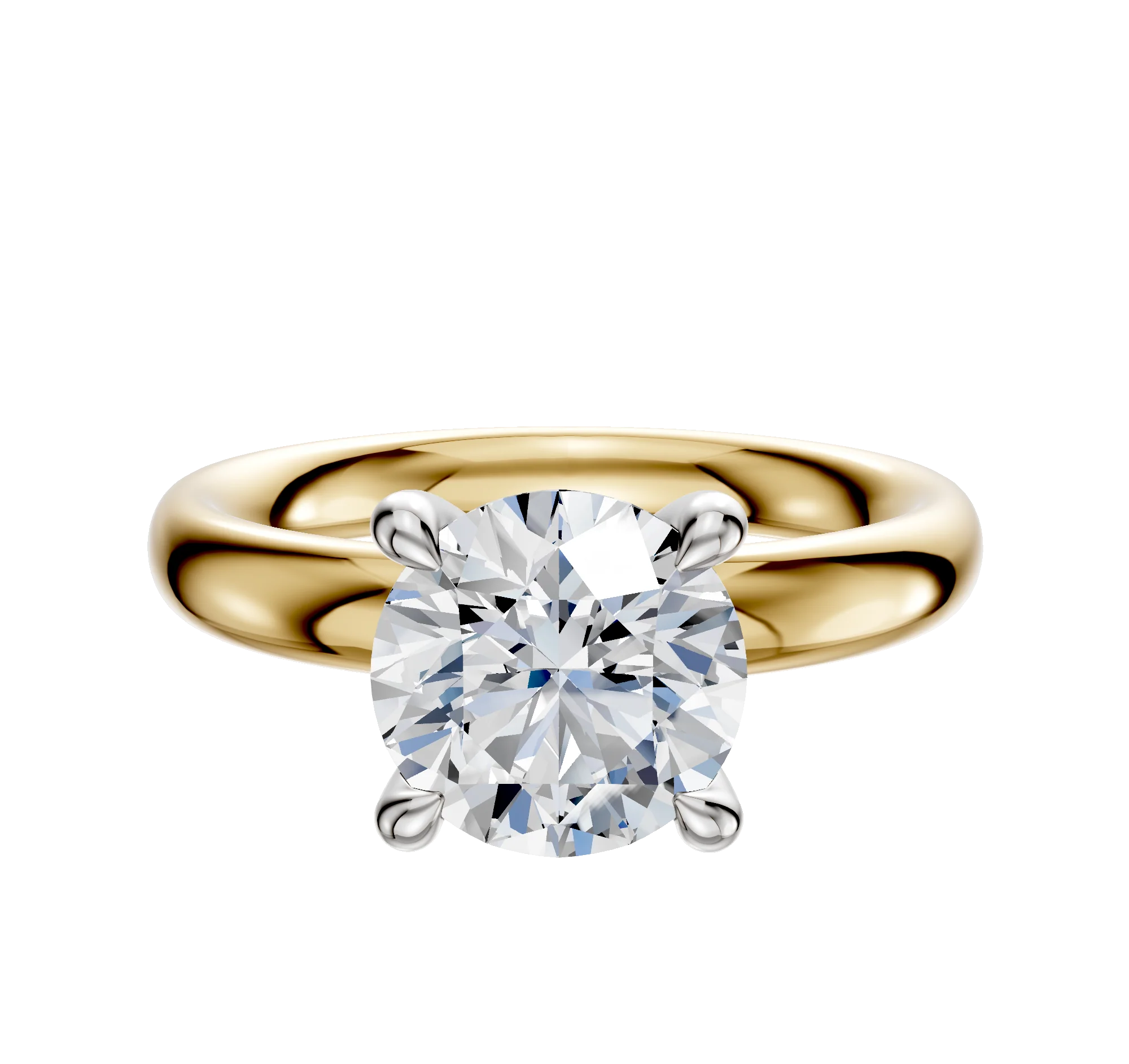 18K Two Tone 4 Prong Hidden Halo Classic Dome 3.0mm Engagement Ring