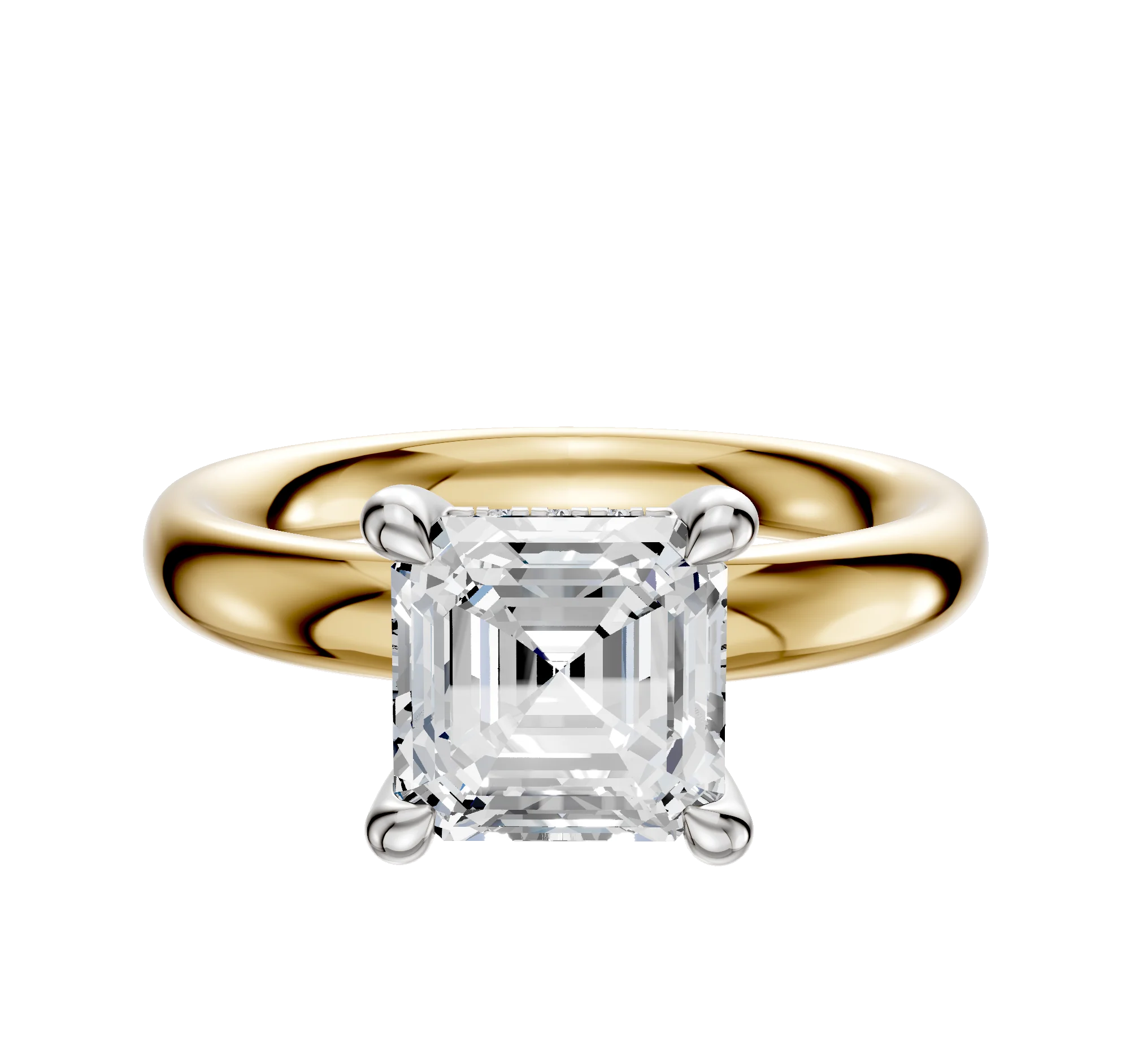 18K Two Tone 4 Prong Hidden Halo Classic Dome 3.0mm Engagement Ring