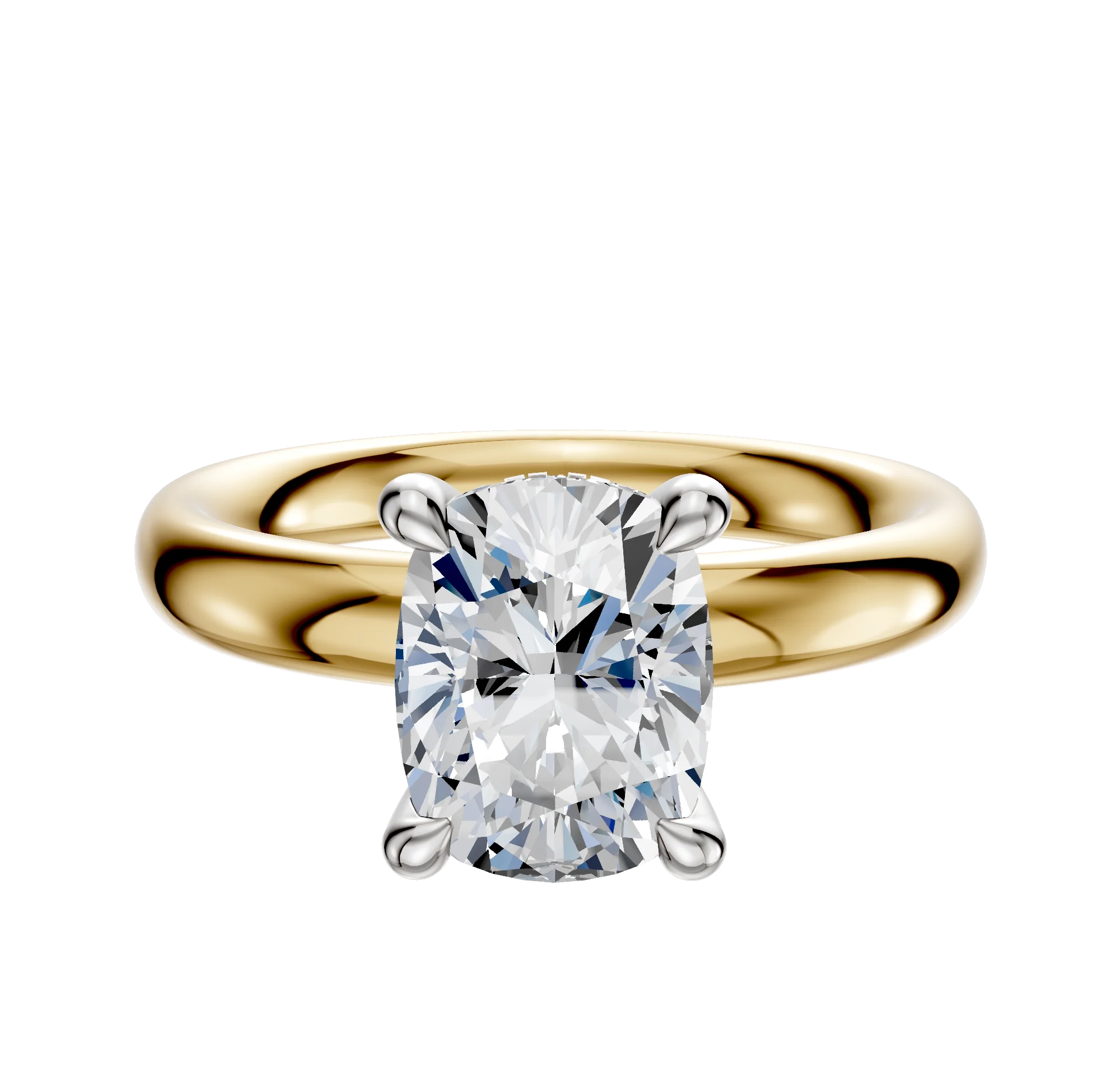 18K Two Tone 4 Prong Hidden Halo Classic Dome 3.0mm Engagement Ring