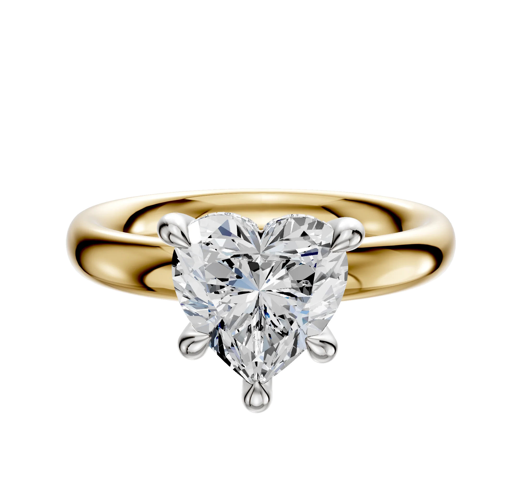 18K Two Tone 4 Prong Hidden Halo Classic Dome 3.0mm Engagement Ring