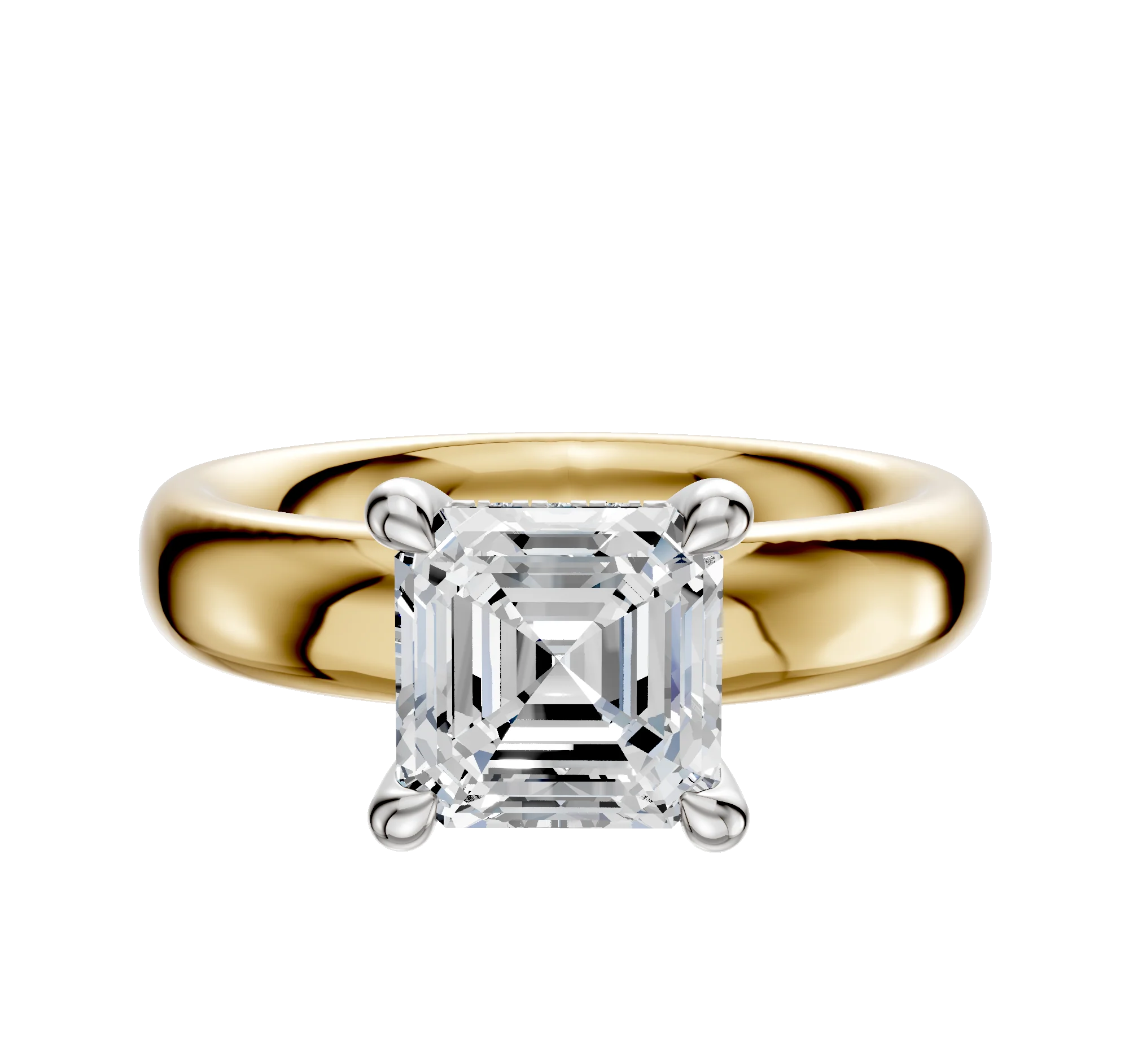 18K Two Tone 4 Prong Hidden Halo Classic Dome 4.0mm Engagement Ring