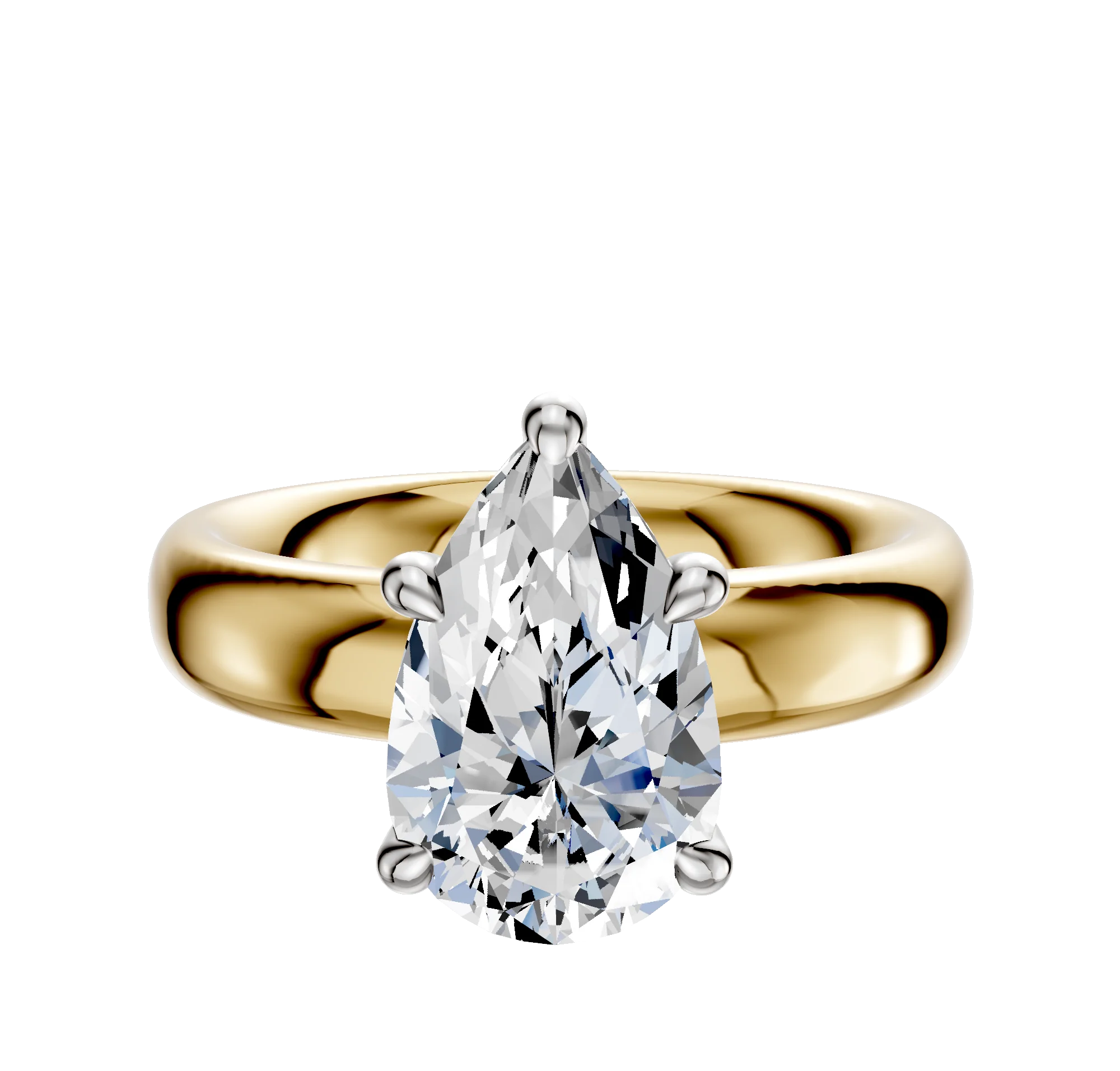 18K Two Tone 4 Prong Hidden Halo Classic Dome 4.0mm Engagement Ring