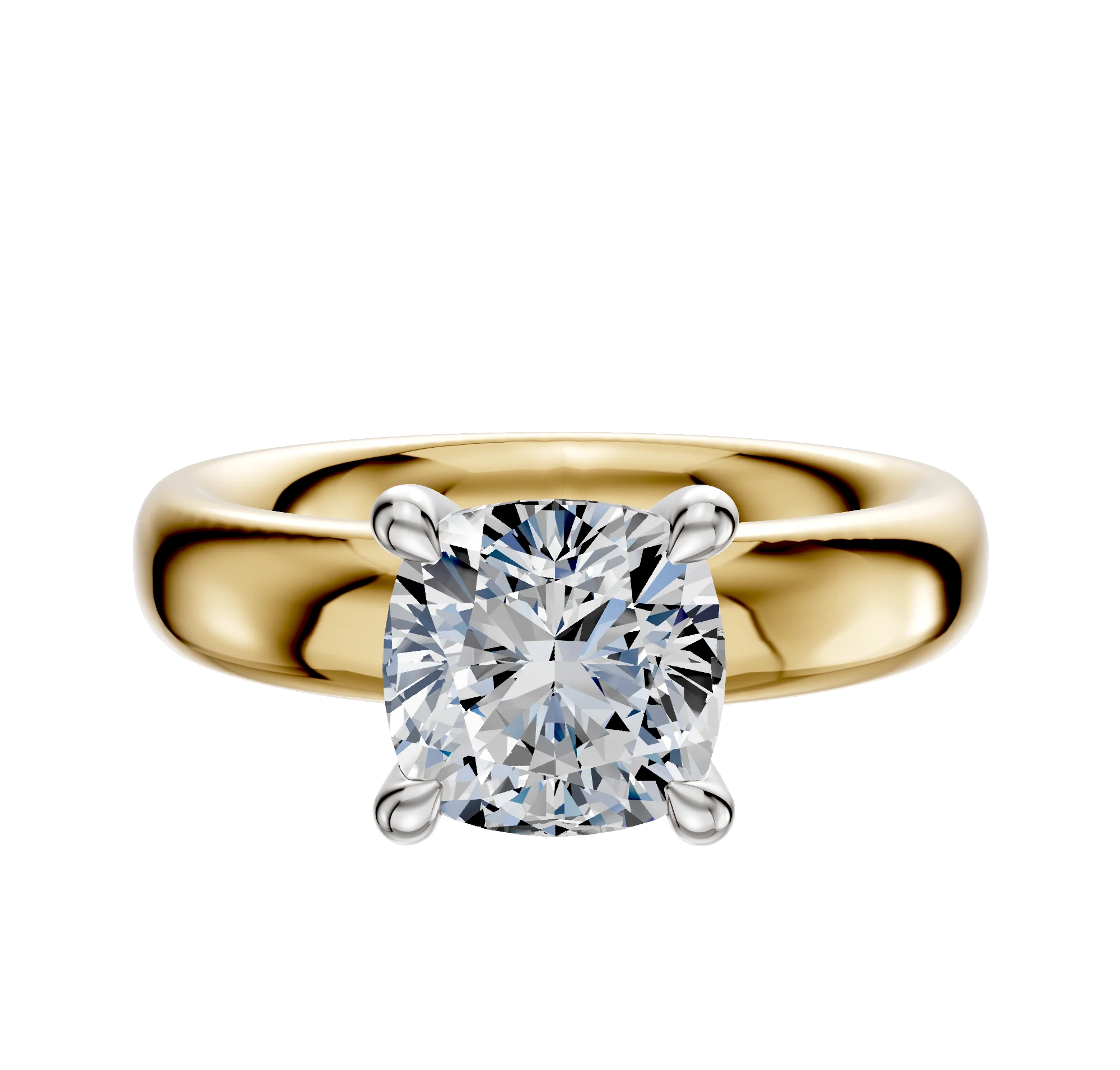 18K Two Tone 4 Prong Hidden Halo Classic Dome 4.0mm Engagement Ring