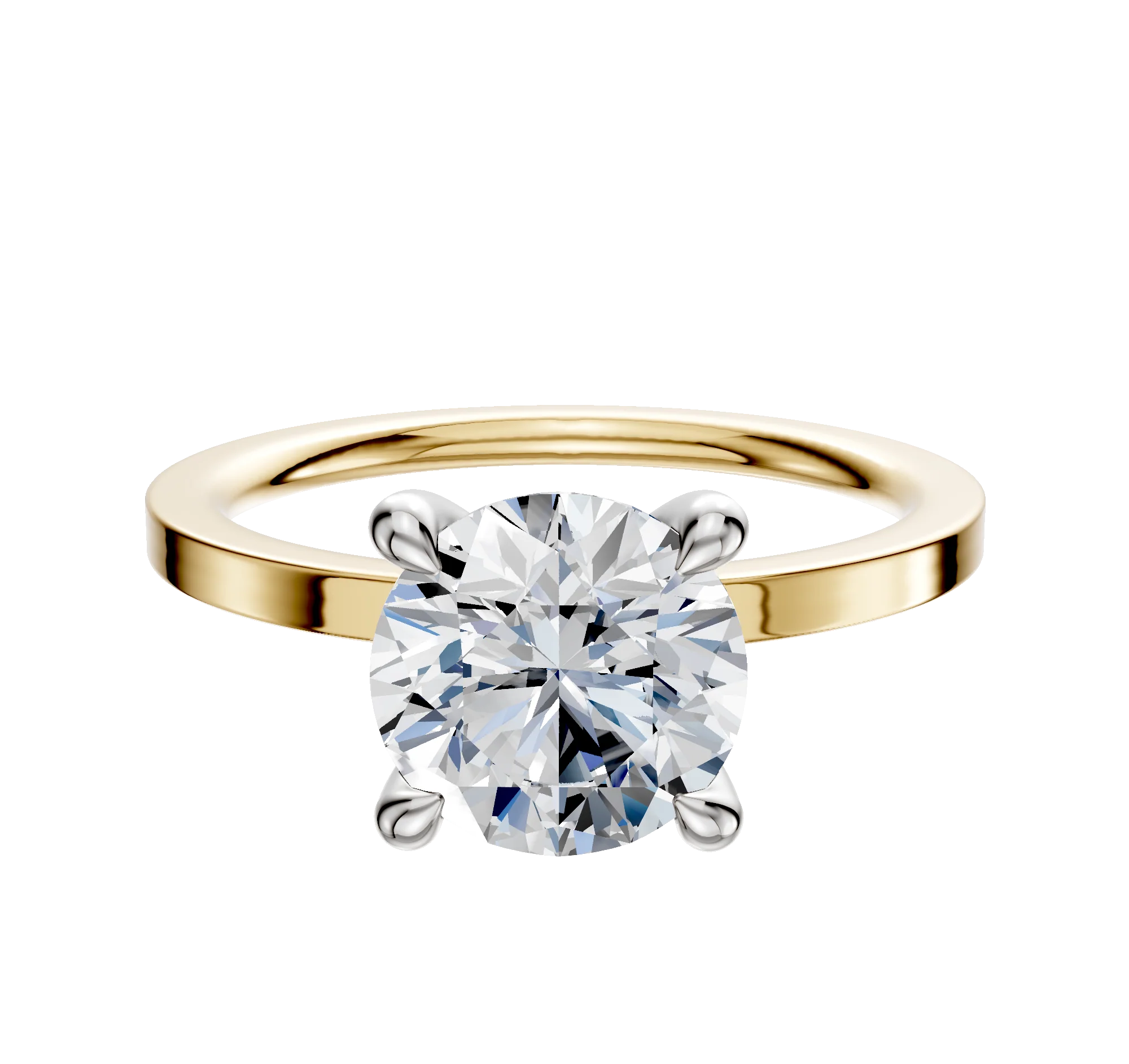 18K Two Tone 4 Prong Hidden Halo Classic Flat 1.5mm Engagement Ring