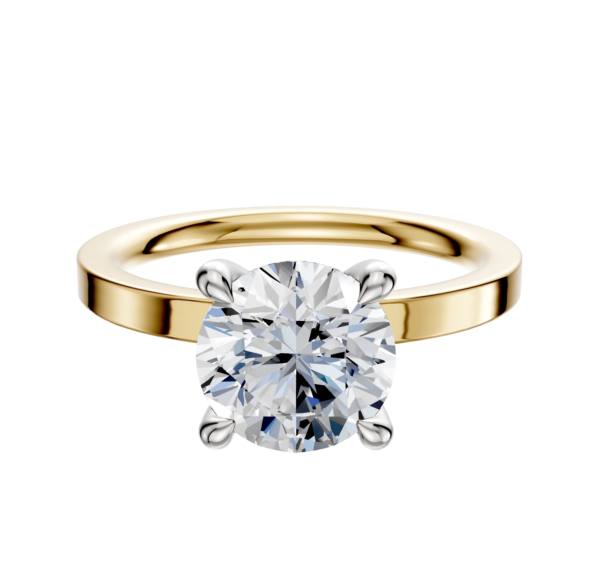 18K Two Tone 4 Prong Hidden Halo Classic Flat 2.0mm Engagement Ring