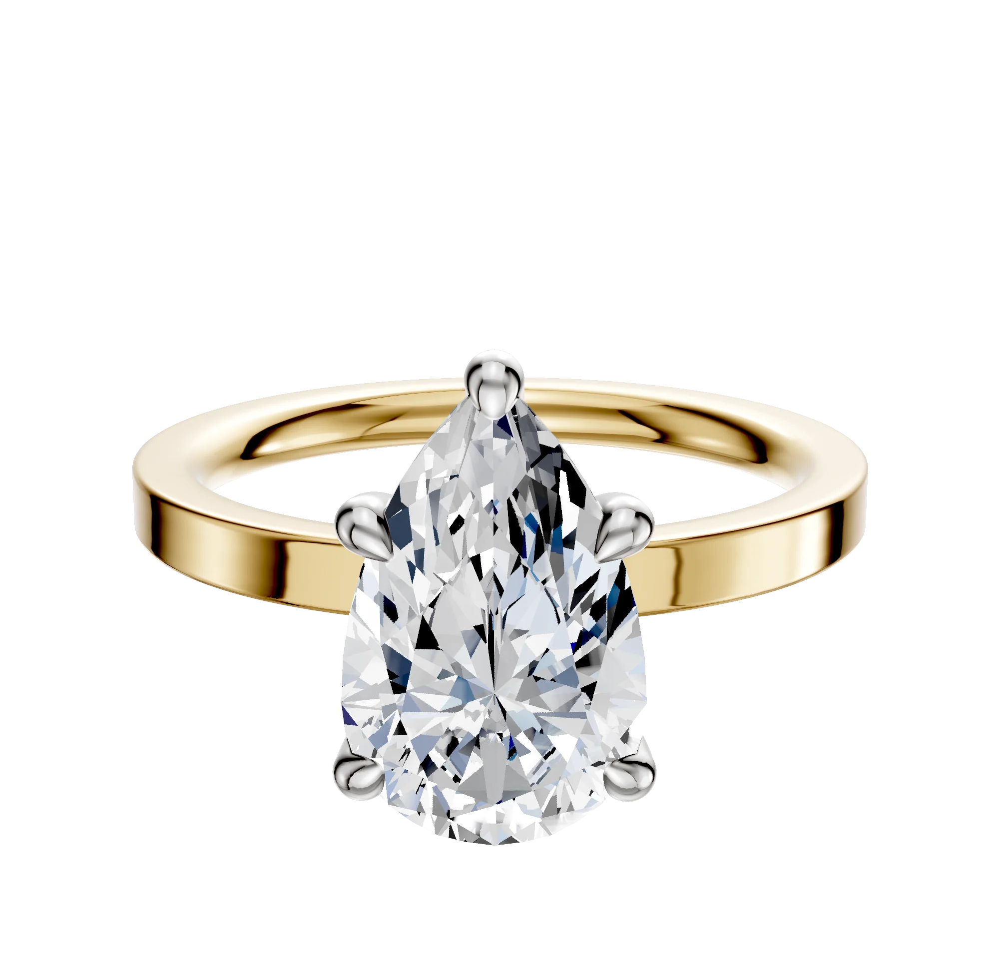 18K Two Tone 4 Prong Hidden Halo Classic Flat 2.0mm Engagement Ring
