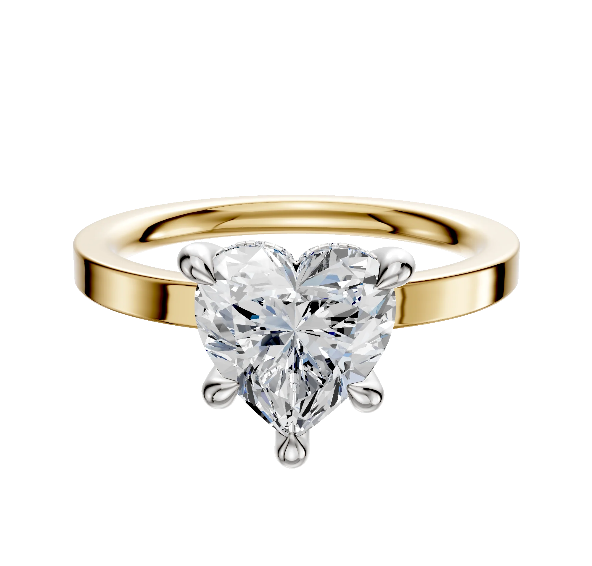 18K Two Tone 4 Prong Hidden Halo Classic Flat 2.0mm Engagement Ring