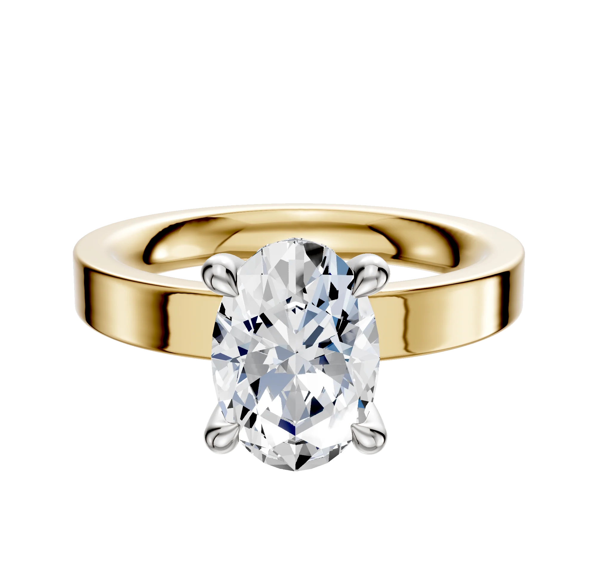 18K Two Tone 4 Prong Hidden Halo Classic Flat 3.0mm Engagement Ring