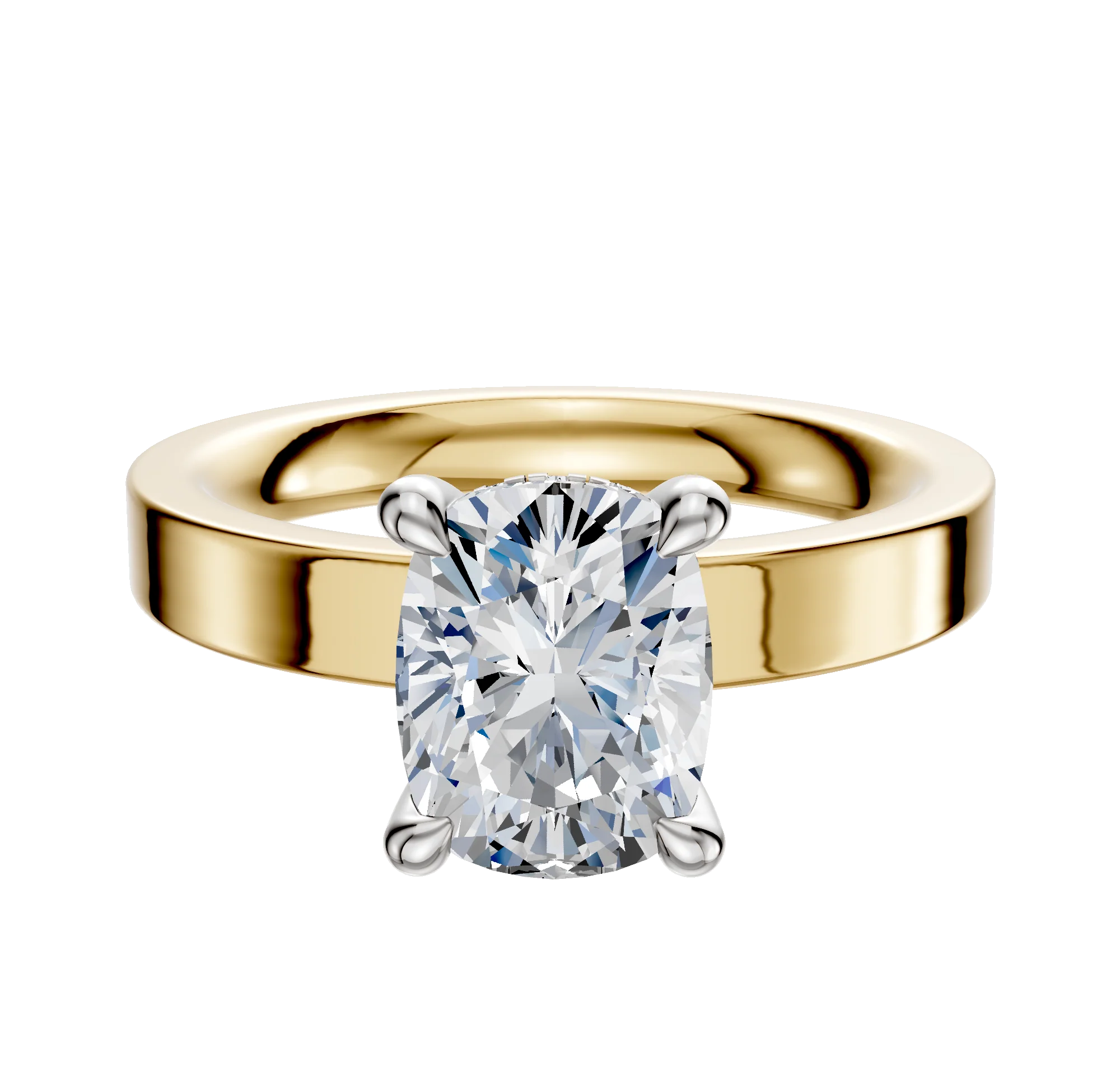 18K Two Tone 4 Prong Hidden Halo Classic Flat 3.0mm Engagement Ring