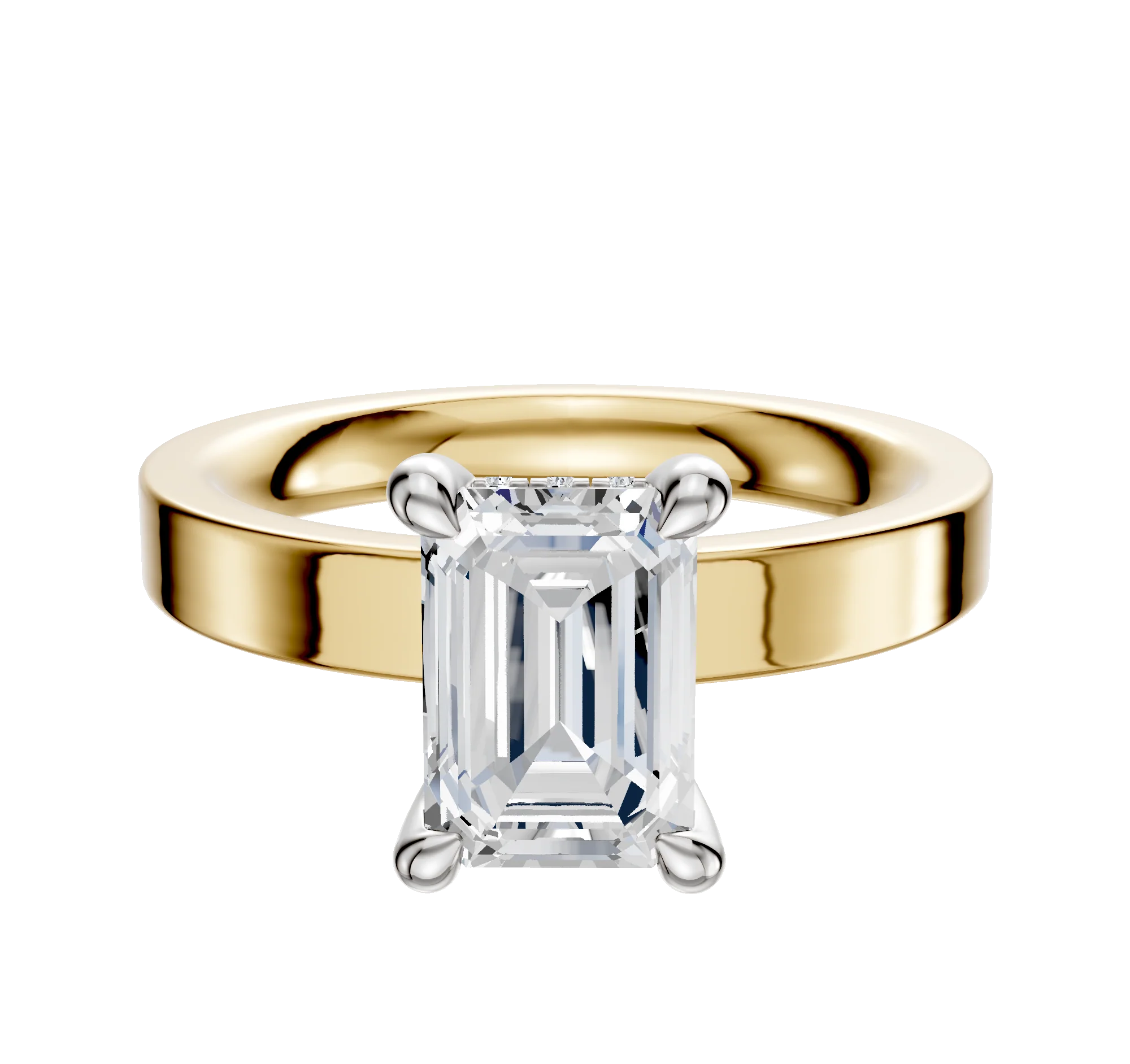18K Two Tone 4 Prong Hidden Halo Classic Flat 3.0mm Engagement Ring