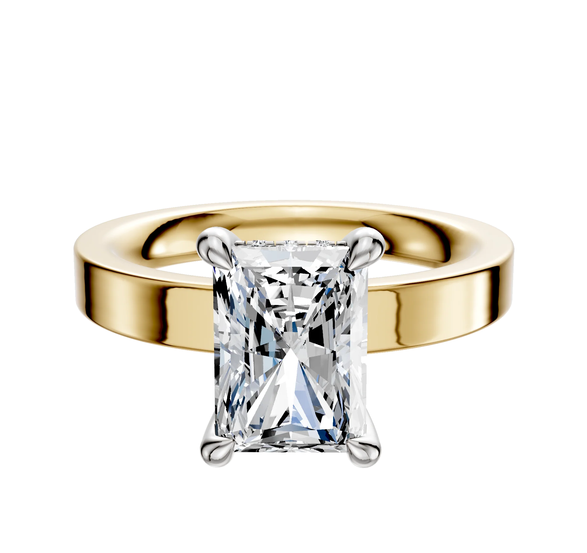 18K Two Tone 4 Prong Hidden Halo Classic Flat 3.0mm Engagement Ring