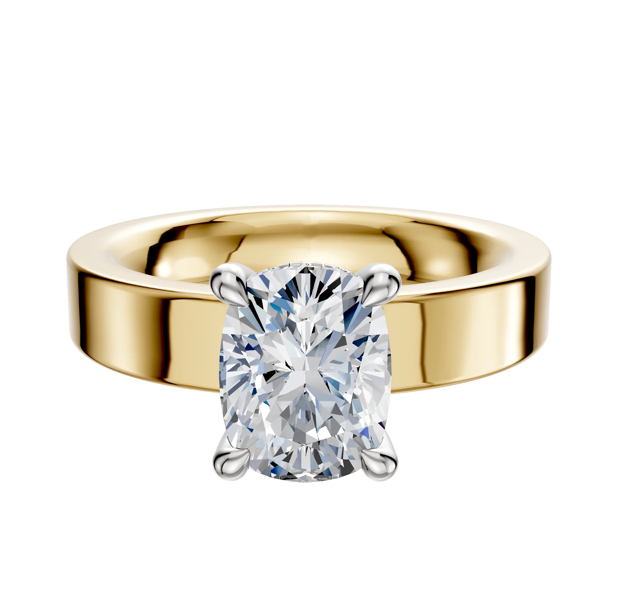 18K Two Tone 4 Prong Hidden Halo Classic Flat 4.0mm Engagement Ring
