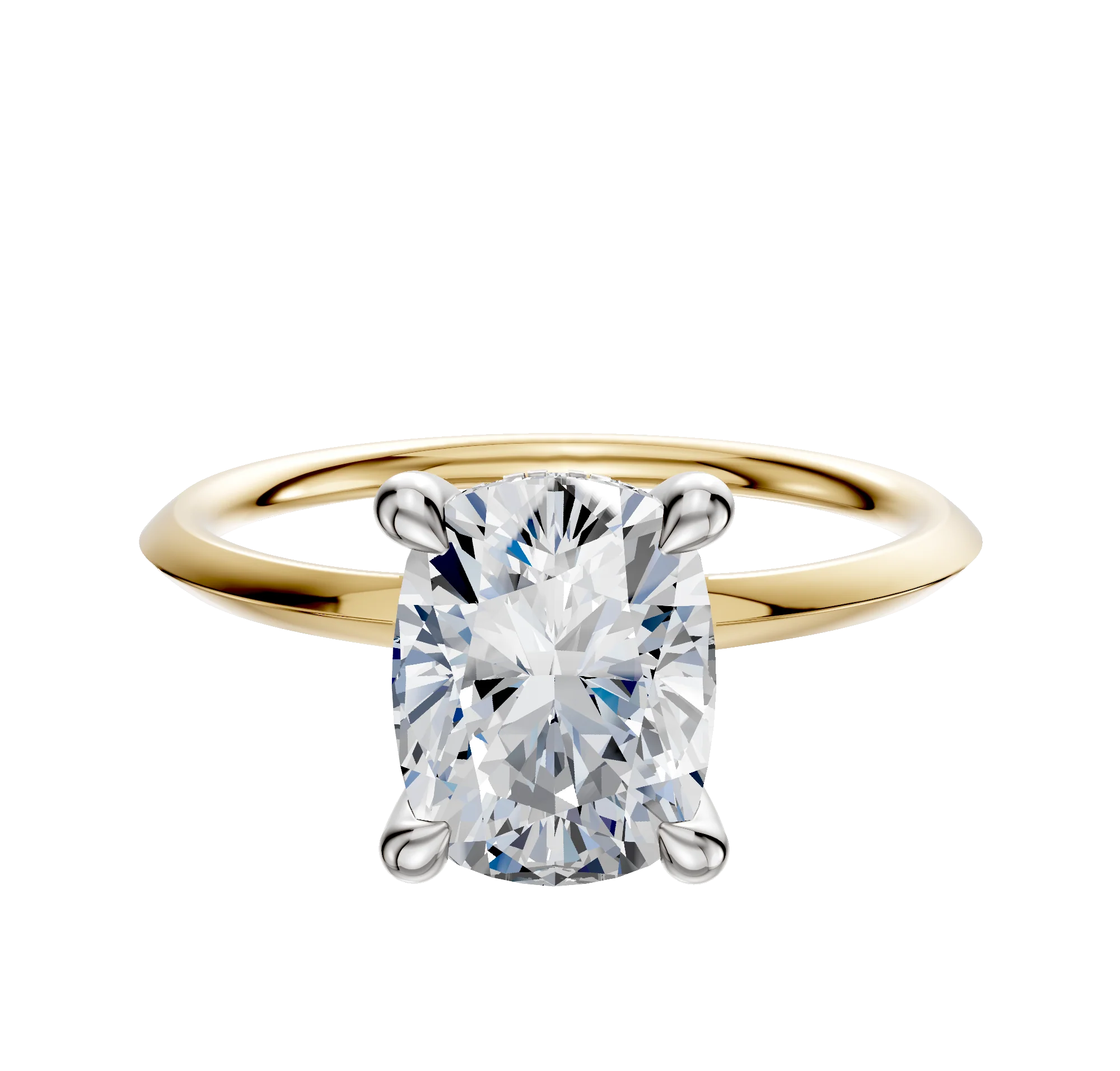 18K Two Tone 4 Prong Hidden Halo Classic Knife Edge 1.5mm Engagement Ring