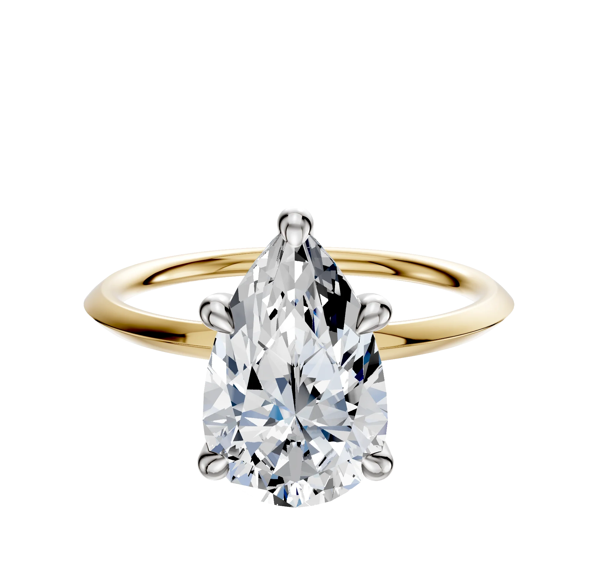 18K Two Tone 4 Prong Hidden Halo Classic Knife Edge 1.5mm Engagement Ring
