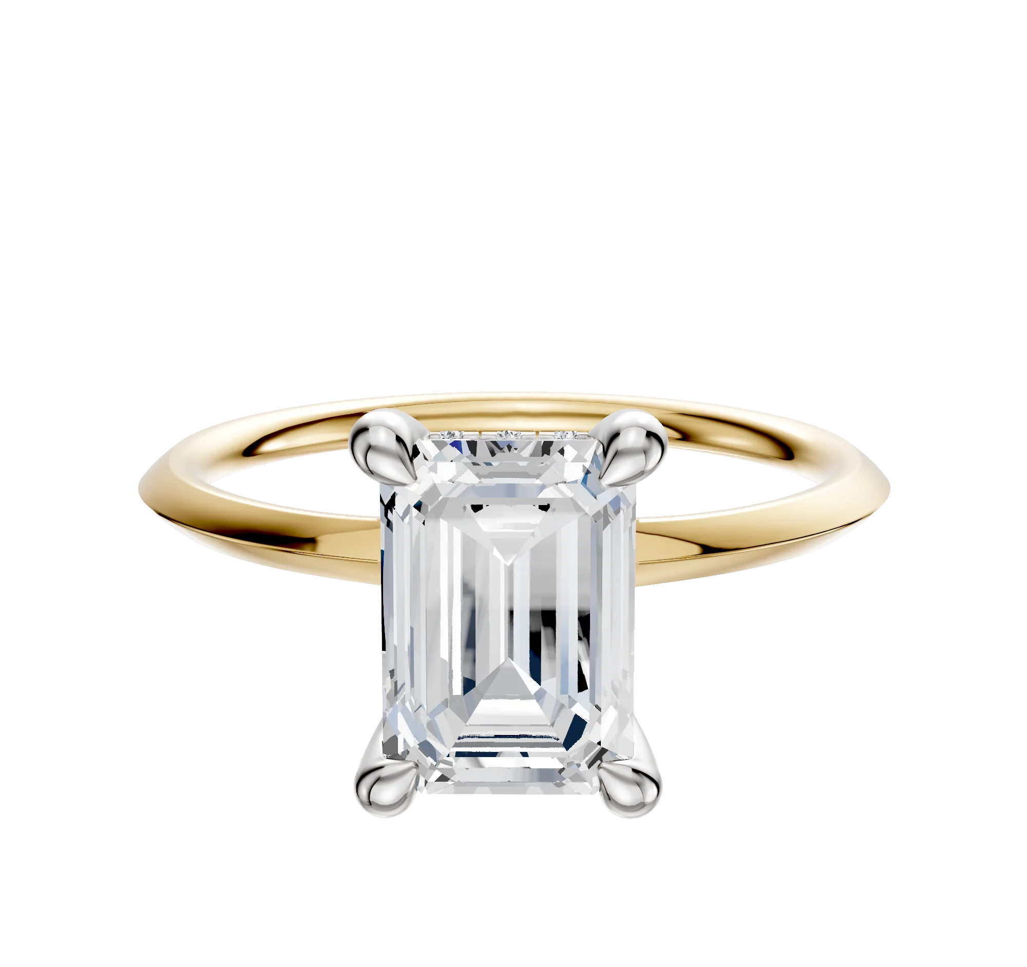 18K Two Tone 4 Prong Hidden Halo Classic Knife Edge 1.5mm Engagement Ring