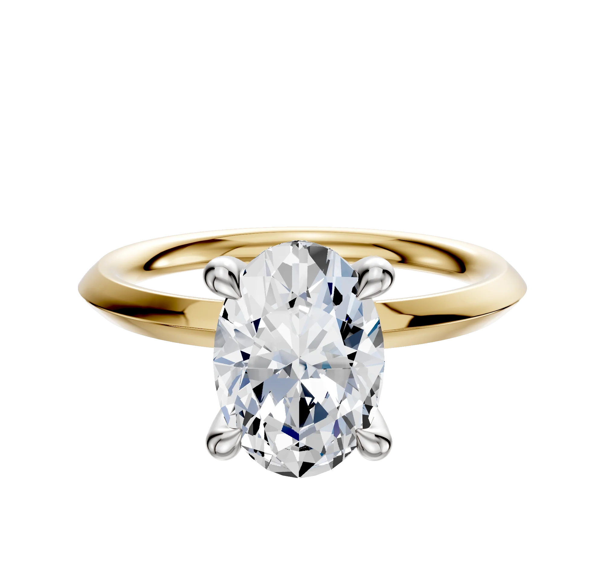 18K Two Tone 4 Prong Hidden Halo Classic Knife Edge 2.0mm Engagement Ring