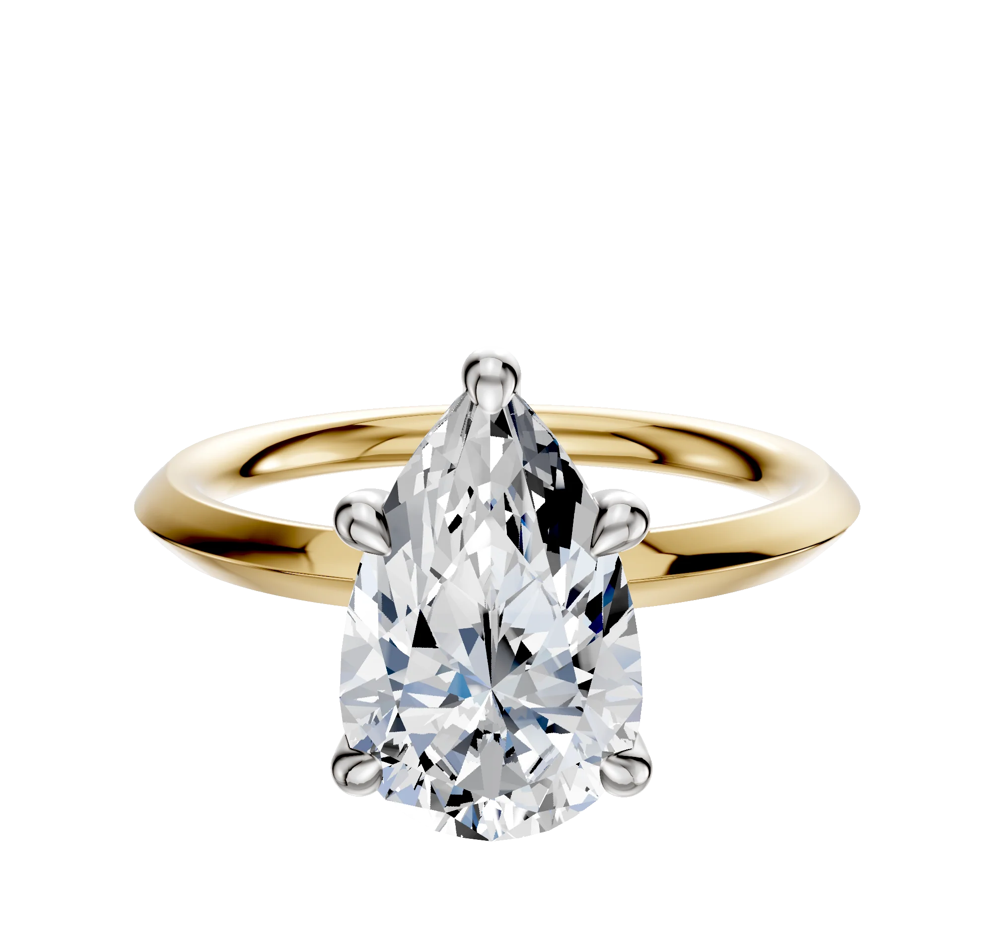 18K Two Tone 4 Prong Hidden Halo Classic Knife Edge 2.0mm Engagement Ring
