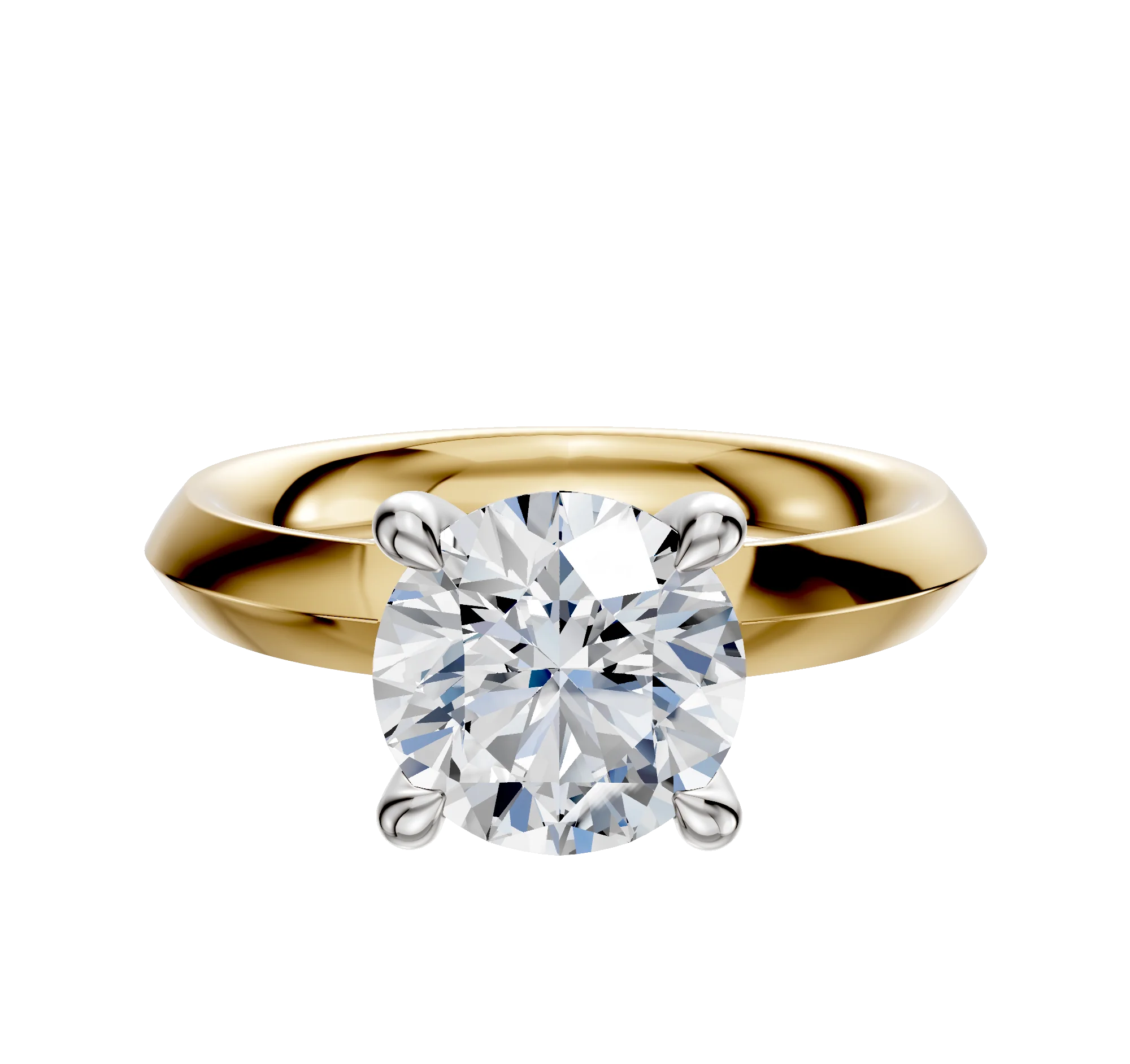 18K Two Tone 4 Prong Hidden Halo Classic Knife Edge 3.0mm Engagement Ring