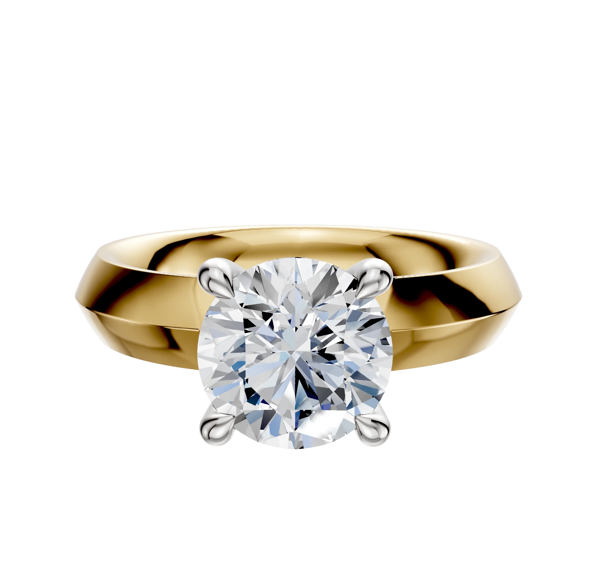 18K Two Tone 4 Prong Hidden Halo Classic Knife Edge 4.0mm Engagement Ring
