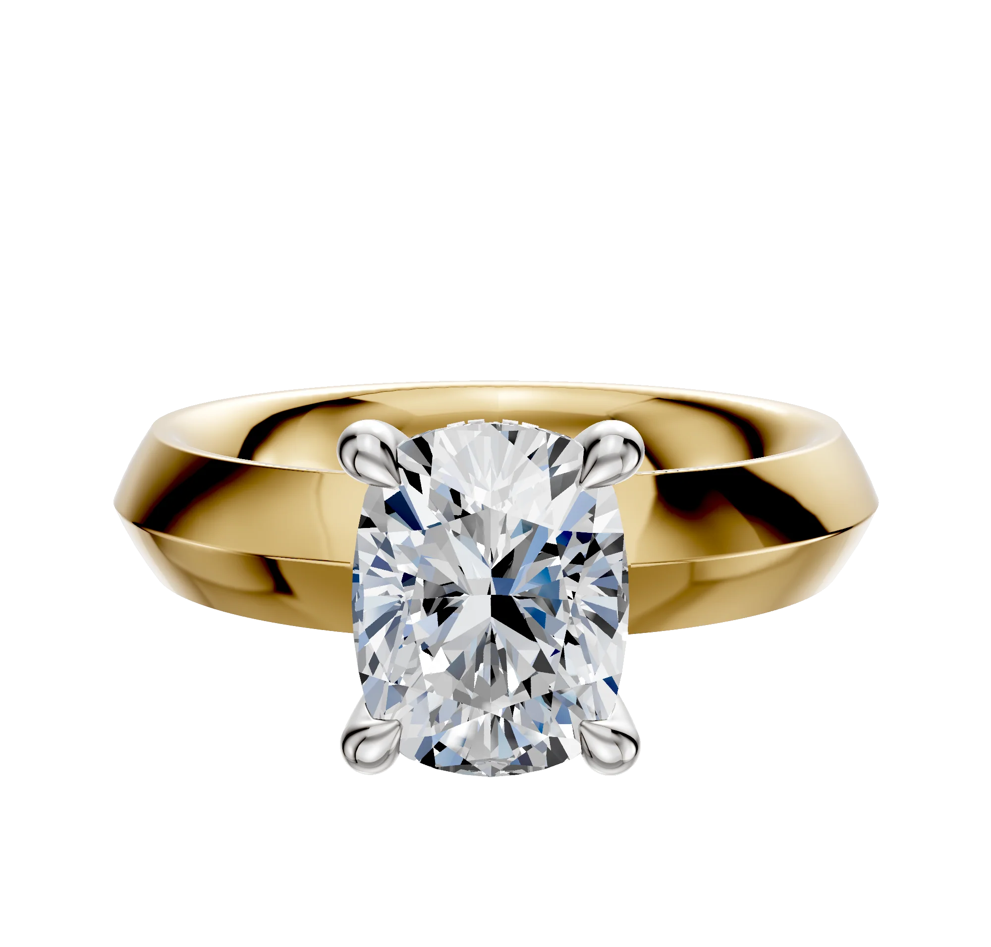 18K Two Tone 4 Prong Hidden Halo Classic Knife Edge 4.0mm Engagement Ring