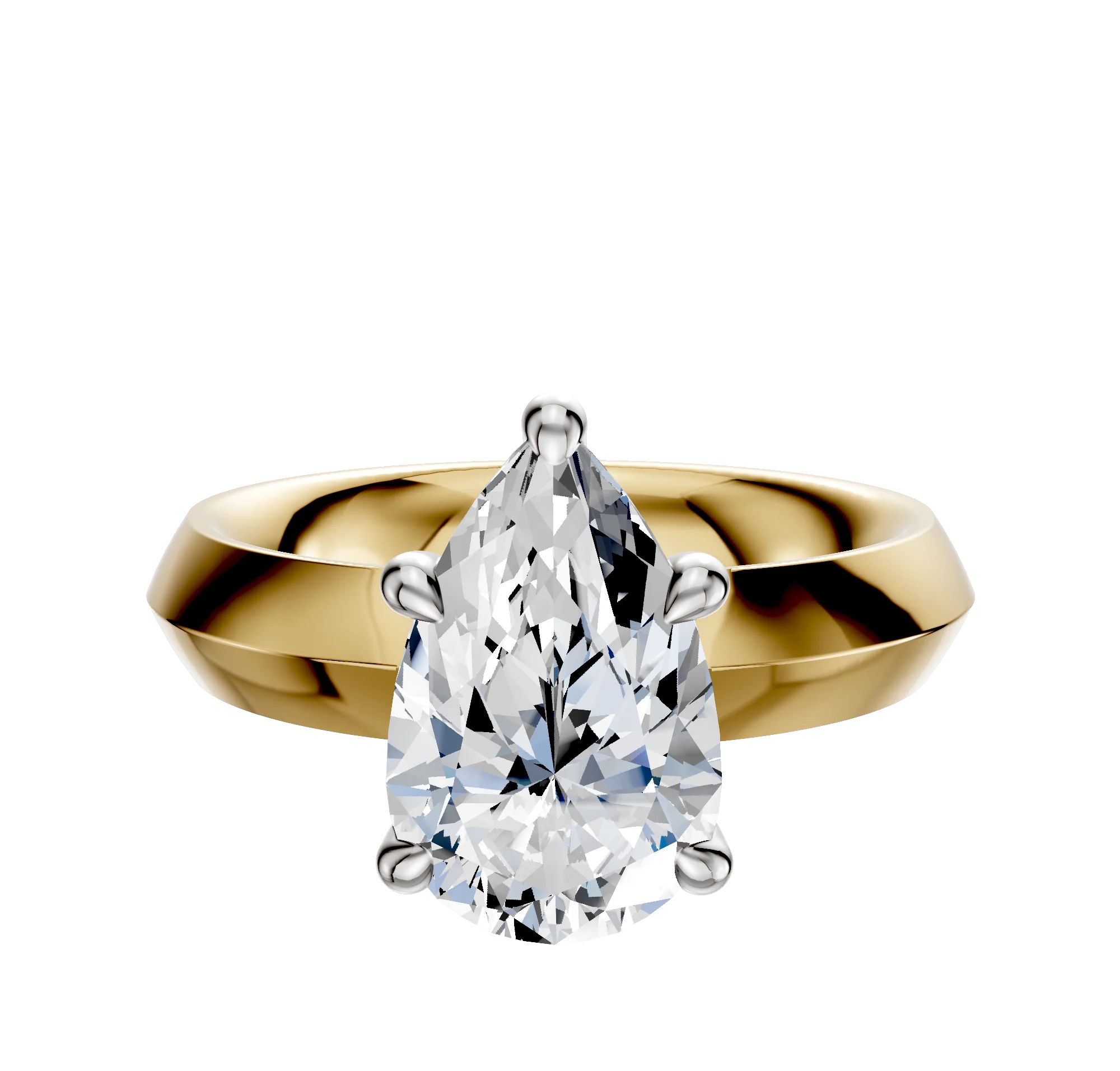 18K Two Tone 4 Prong Hidden Halo Classic Knife Edge 4.0mm Engagement Ring