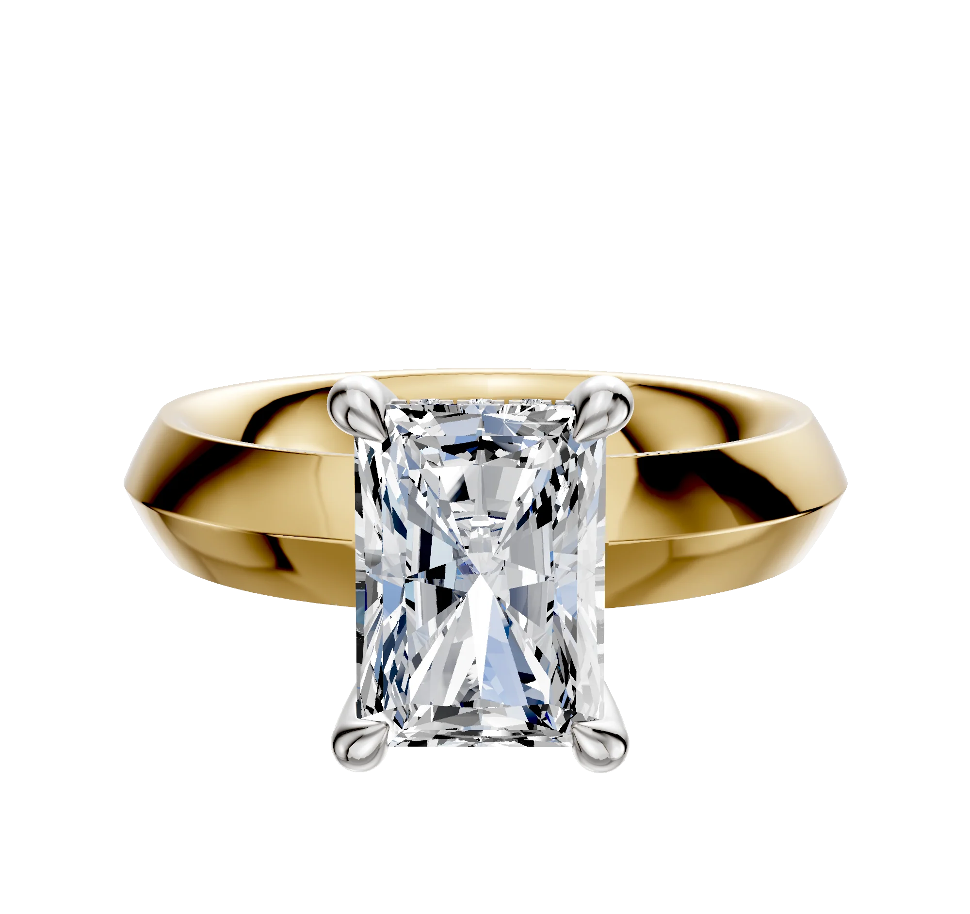 18K Two Tone 4 Prong Hidden Halo Classic Knife Edge 4.0mm Engagement Ring