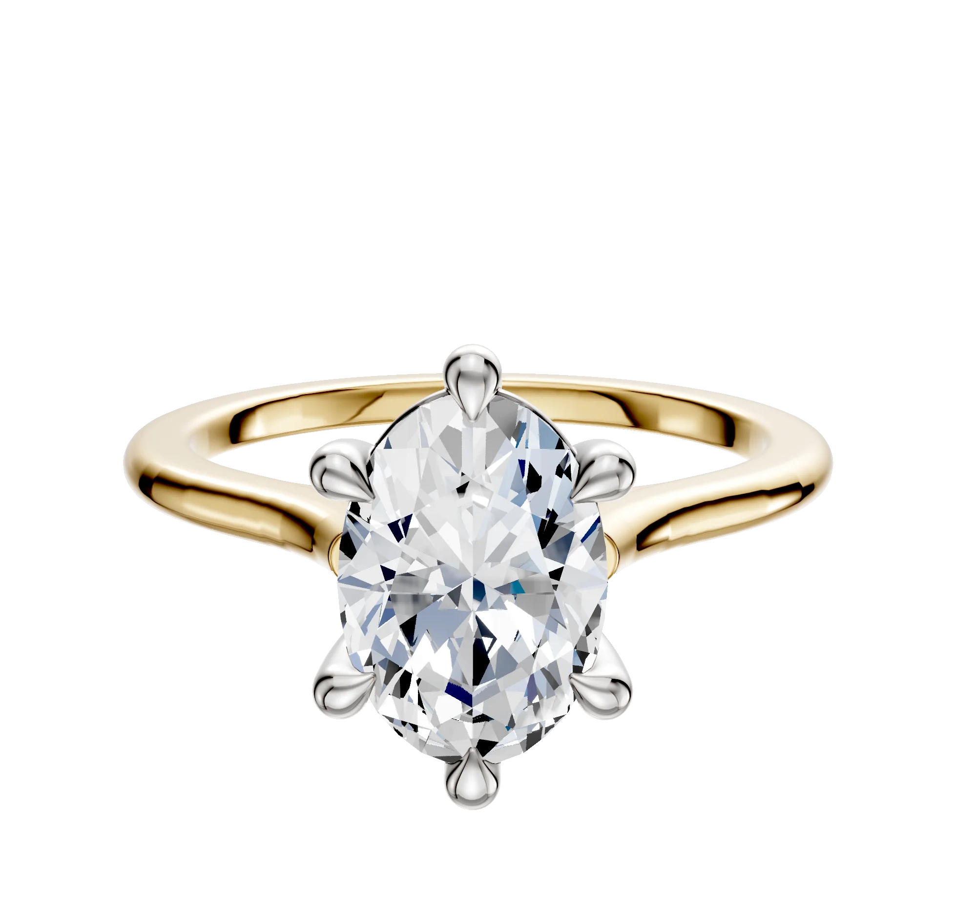 18K Two Tone 6 Prong Basket Cathedral Dome 1.5mm Engagement Ring