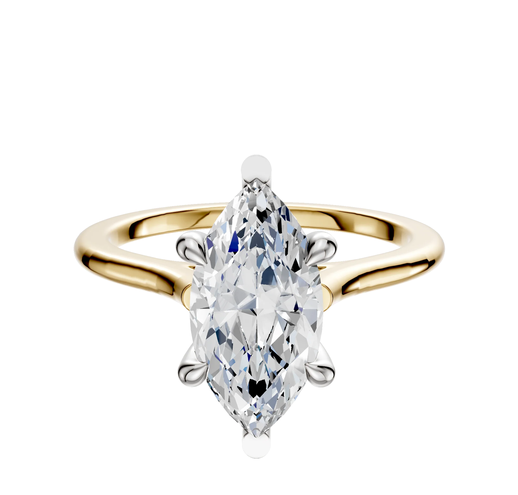 18K Two Tone 6 Prong Basket Cathedral Dome 1.5mm Engagement Ring