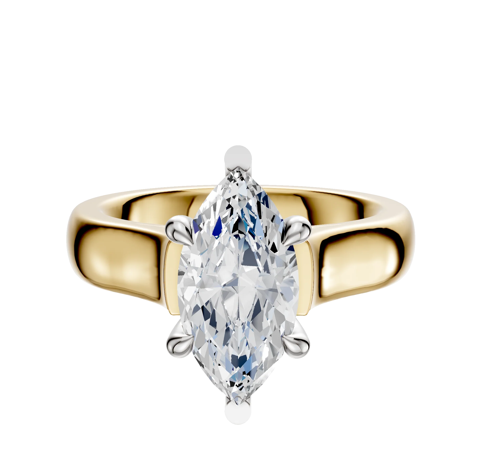 18K Two Tone 6 Prong Basket Cathedral Dome 4.0mm Engagement Ring